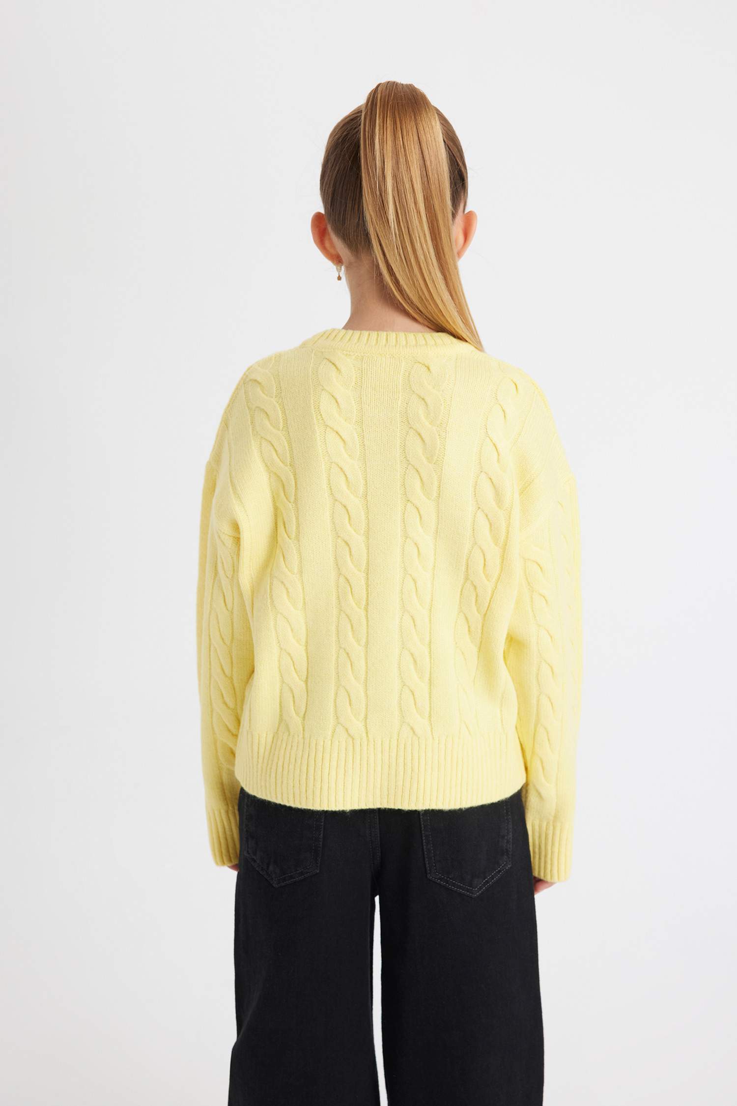 Kız Çocuk Bisiklet Yaka Saç Örgülü Triko Kazak