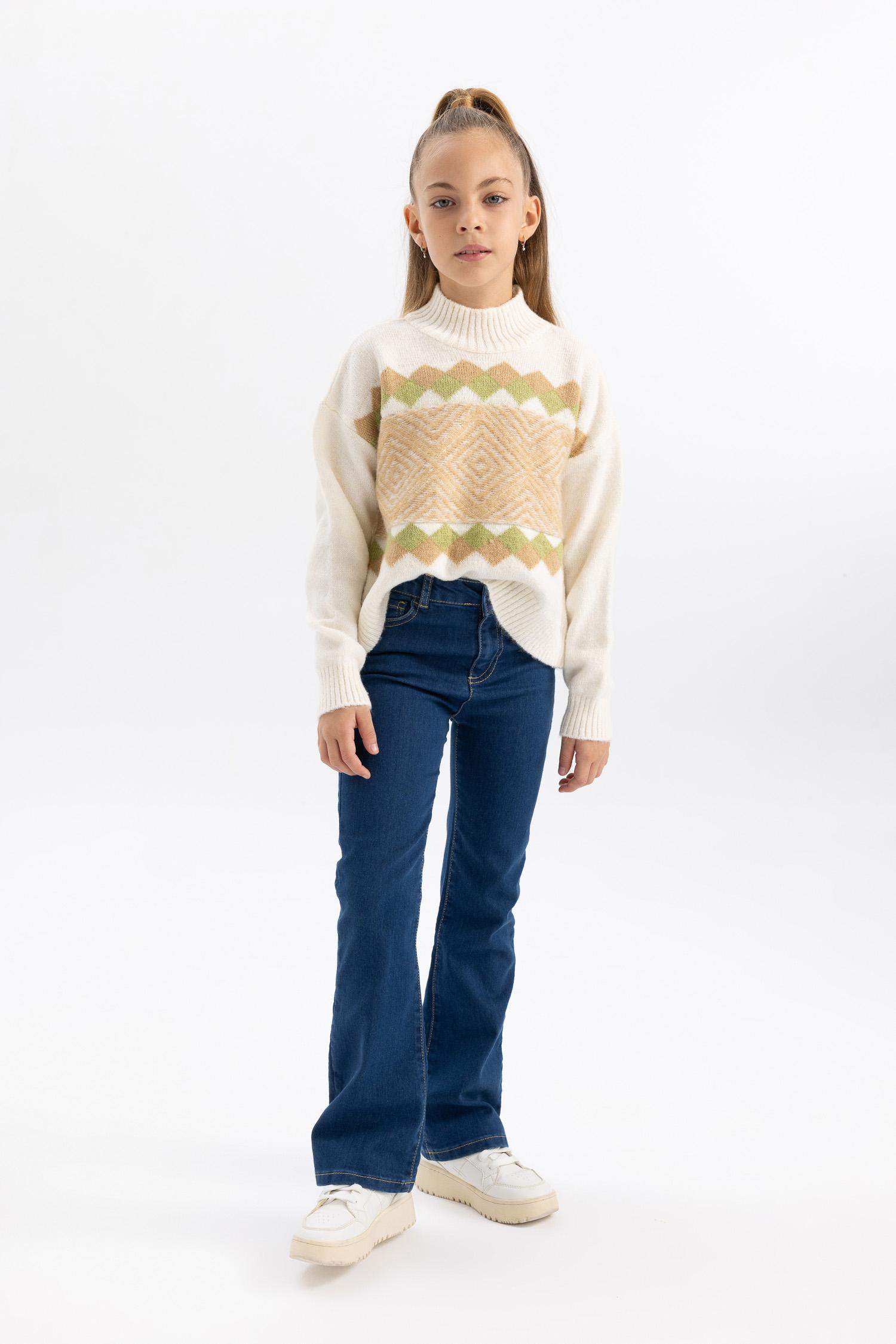 Kız Çocuk Yarım Balıkçı Yaka Triko Kazak