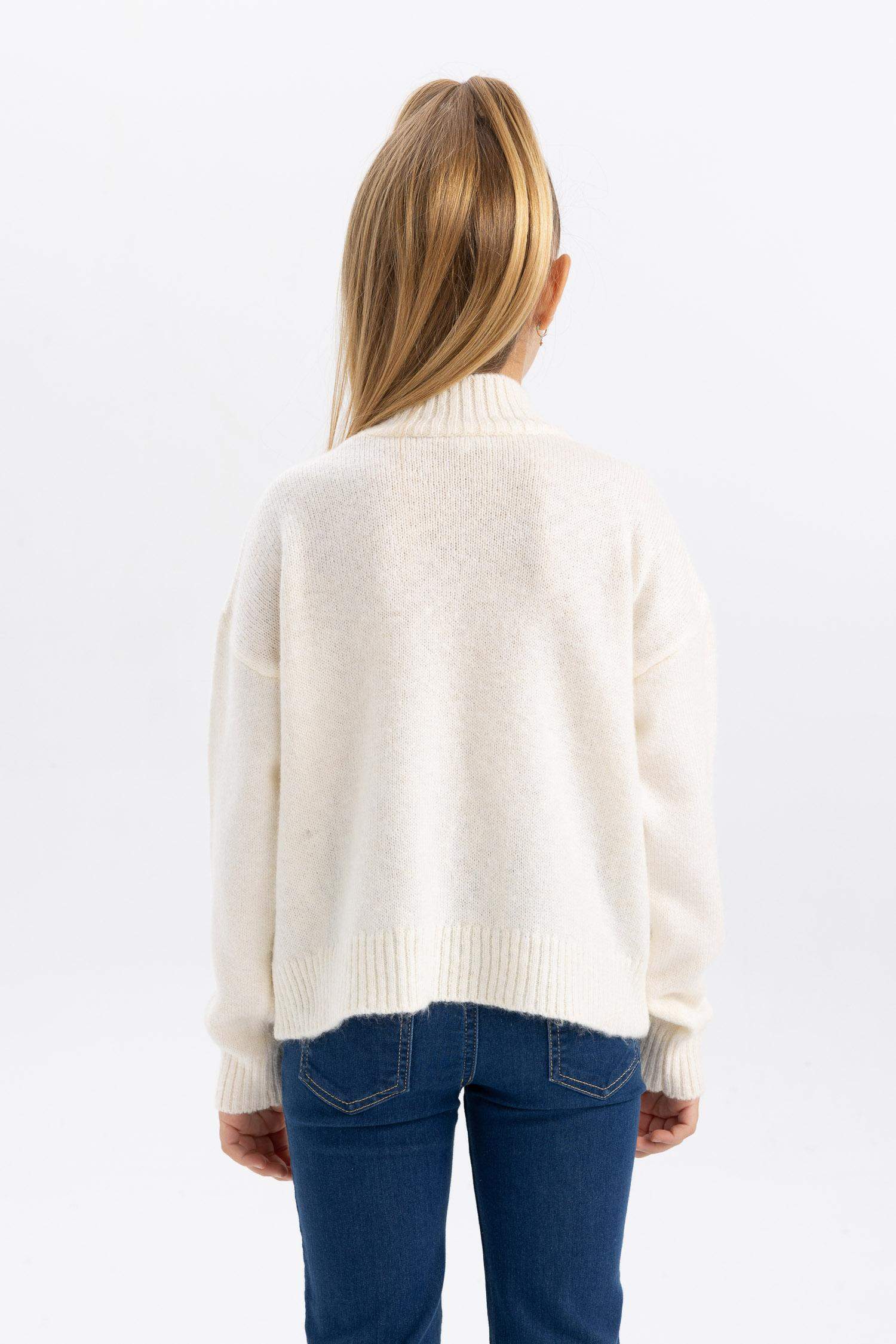 Kız Çocuk Yarım Balıkçı Yaka Triko Kazak