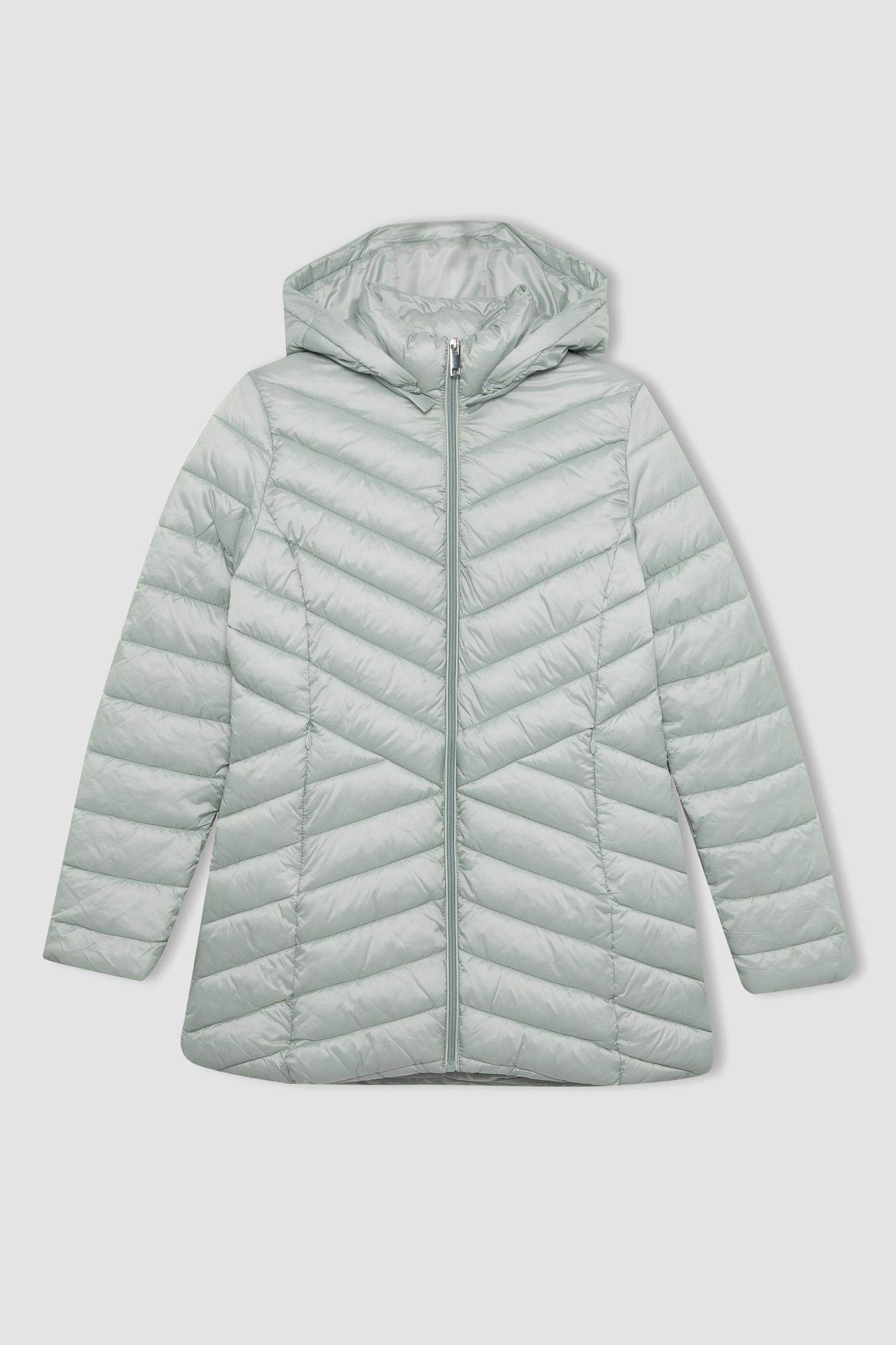 Su İtici Hafif Uzun Şişme Mont Çıkarılabilir Kapüşonlu Kapitoneli