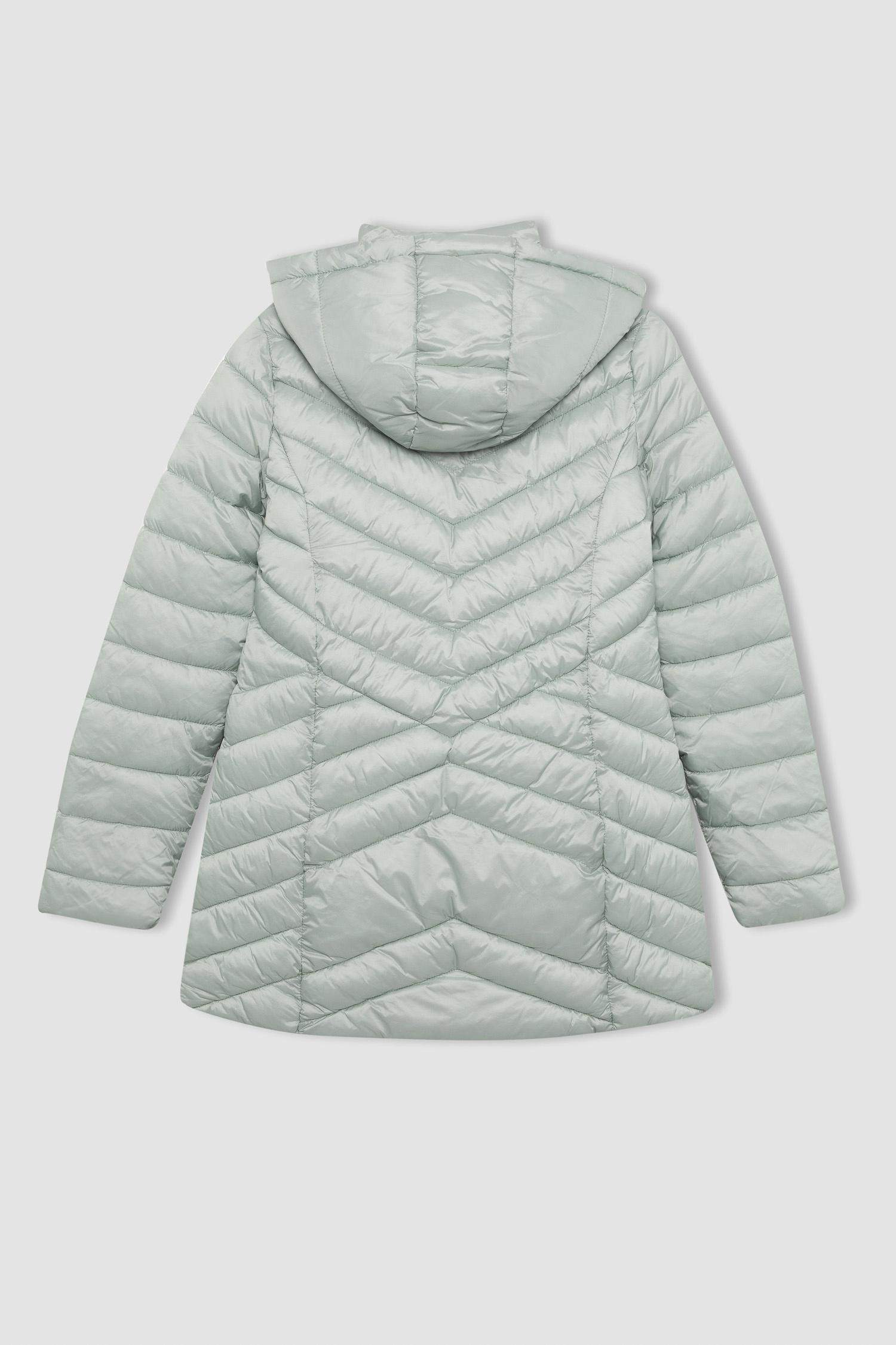 Su İtici Hafif Uzun Şişme Mont Çıkarılabilir Kapüşonlu Kapitoneli