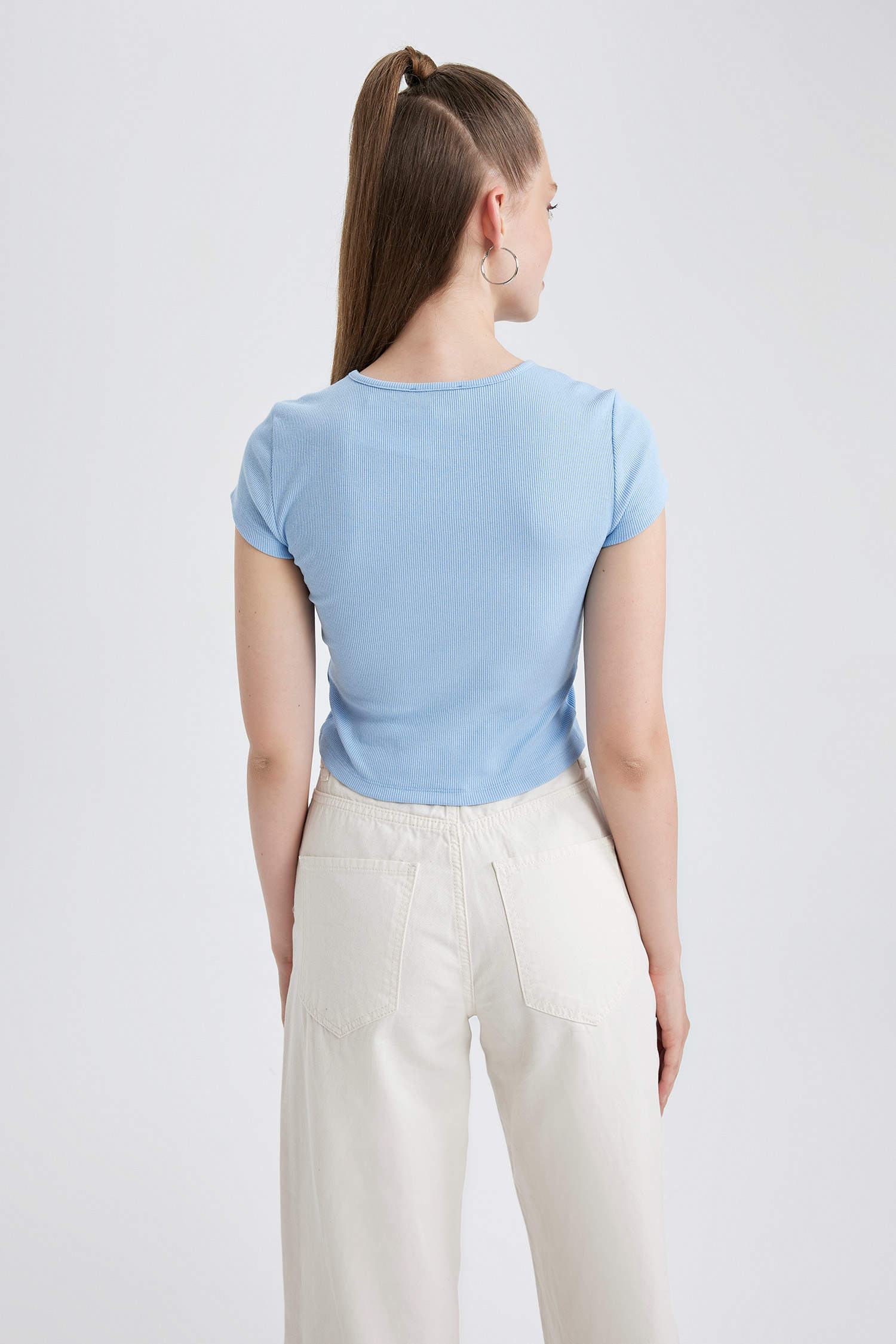 Blue WOMEN Slim Fit Camisole Short Sleeve T-Shirt 2891259 | DeFacto