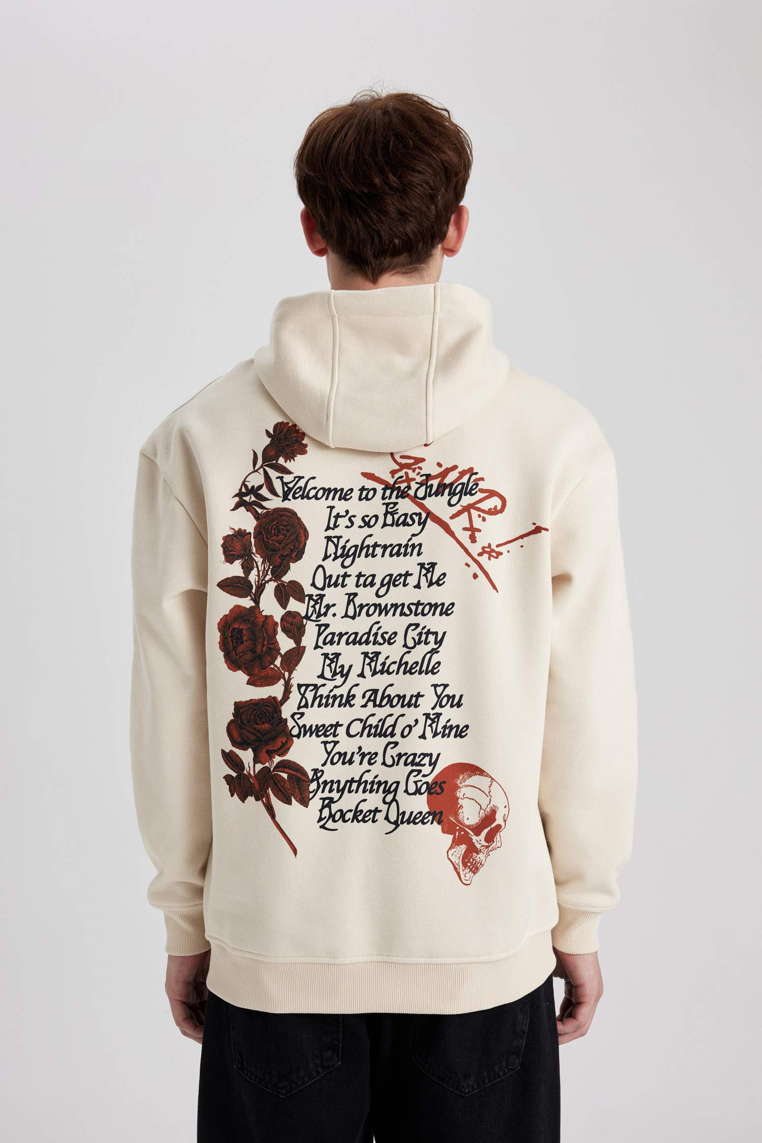 Boxy Fit Guns N' Roses Licensed Printed Long Sleeve Sweatshirt