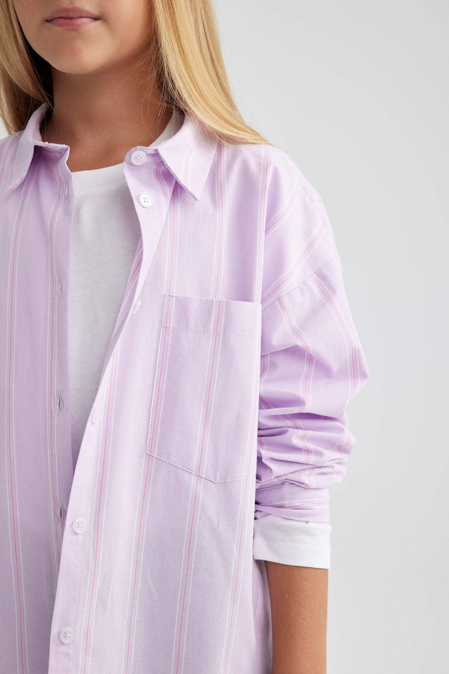 قميص كم طويل بوبلين قصة عادية