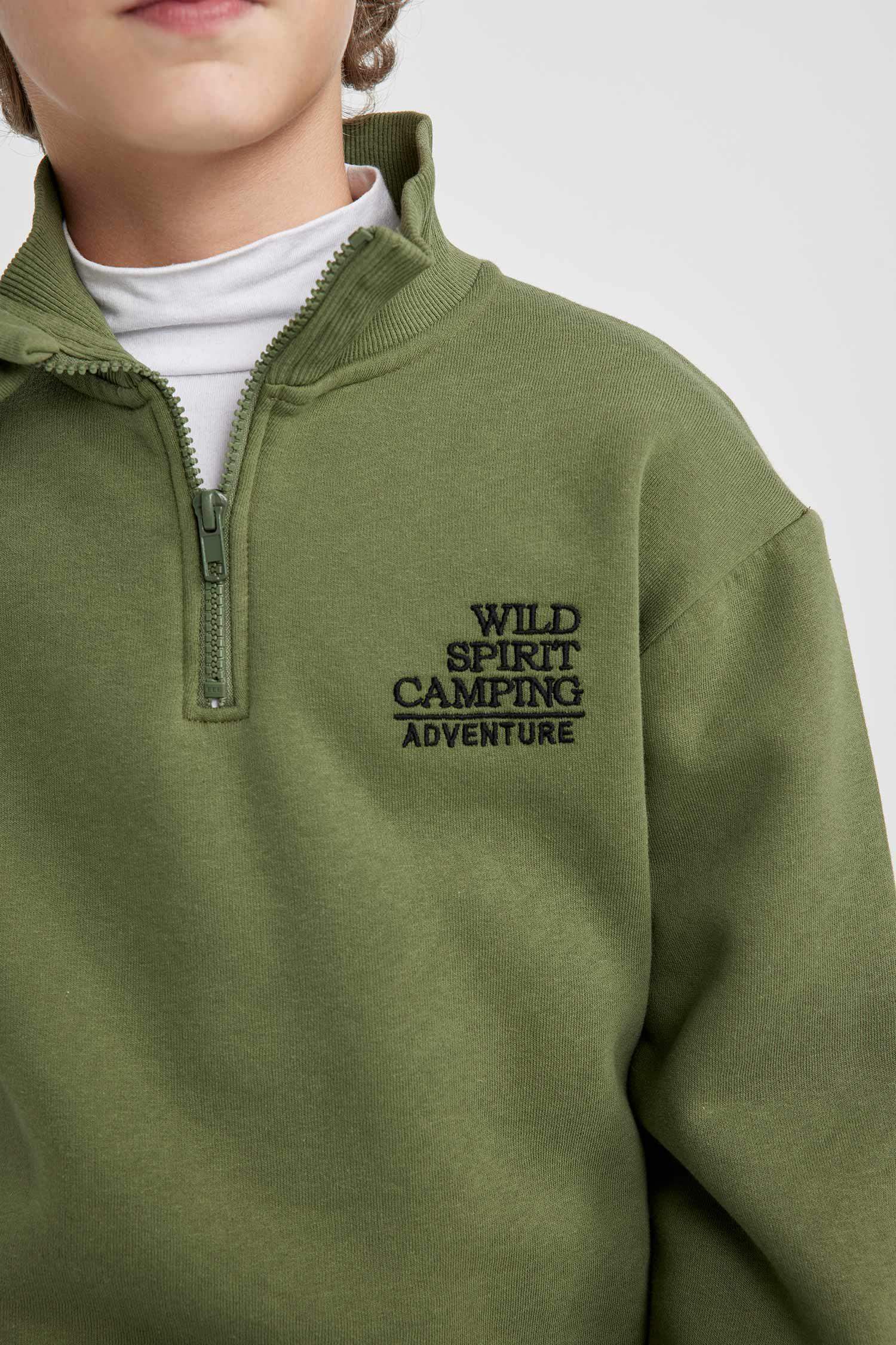 Erkek Çocuk Oversize Geniş Kalıp Dik Yaka Baskılı Kalın Sweatshirt