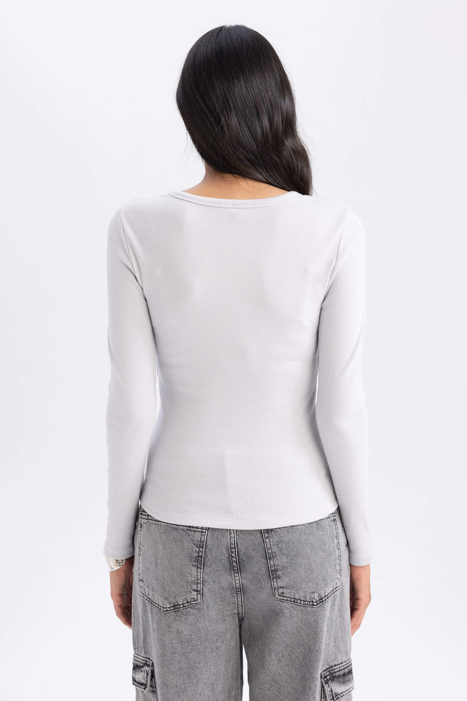 Grey Woman Slim Fit Crew Neck Camisole Long Sleeve T-Shirt 2904178 ...