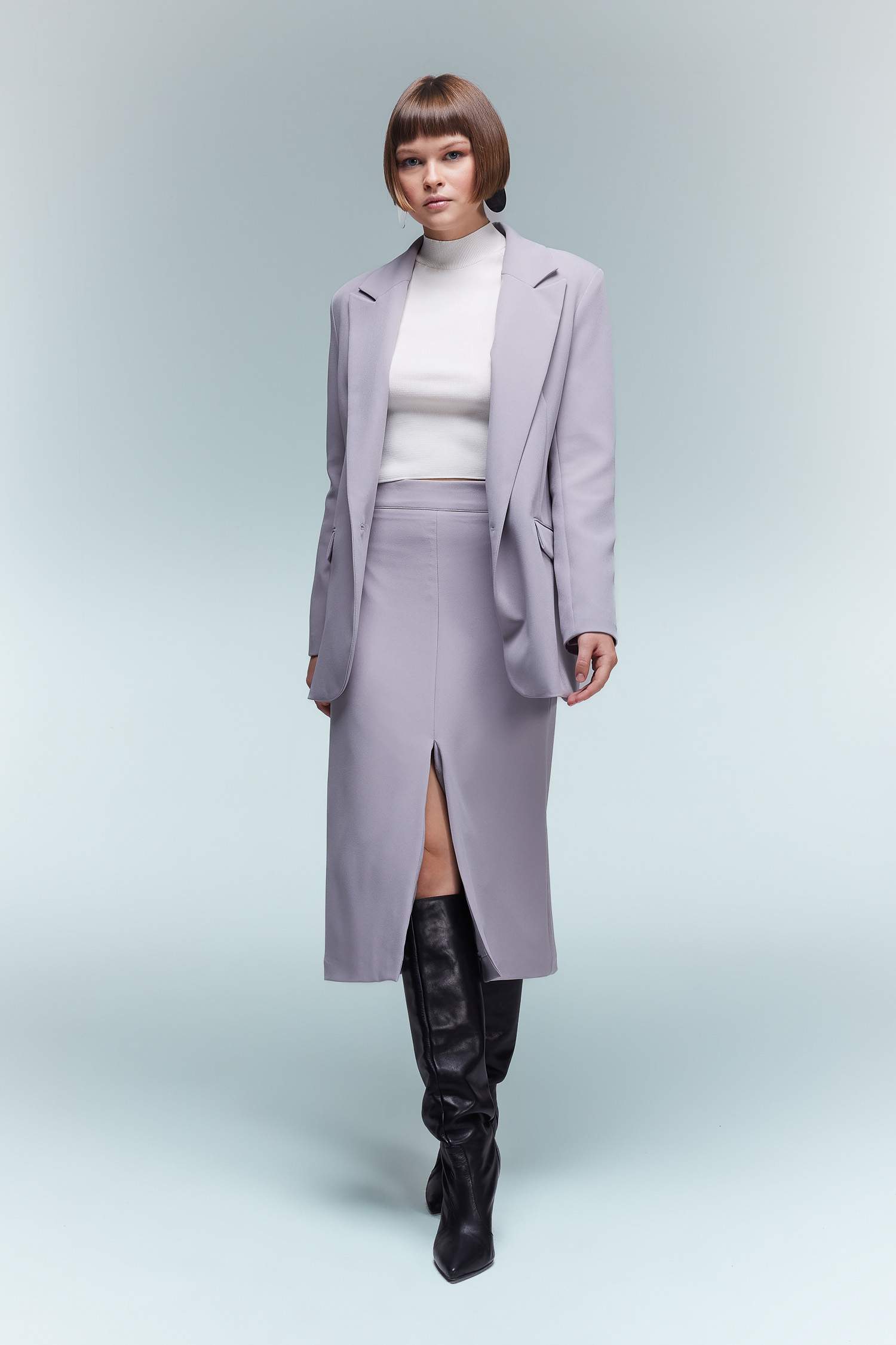 Normal Bel Astarlı Yırtmaçlı Midi Etek