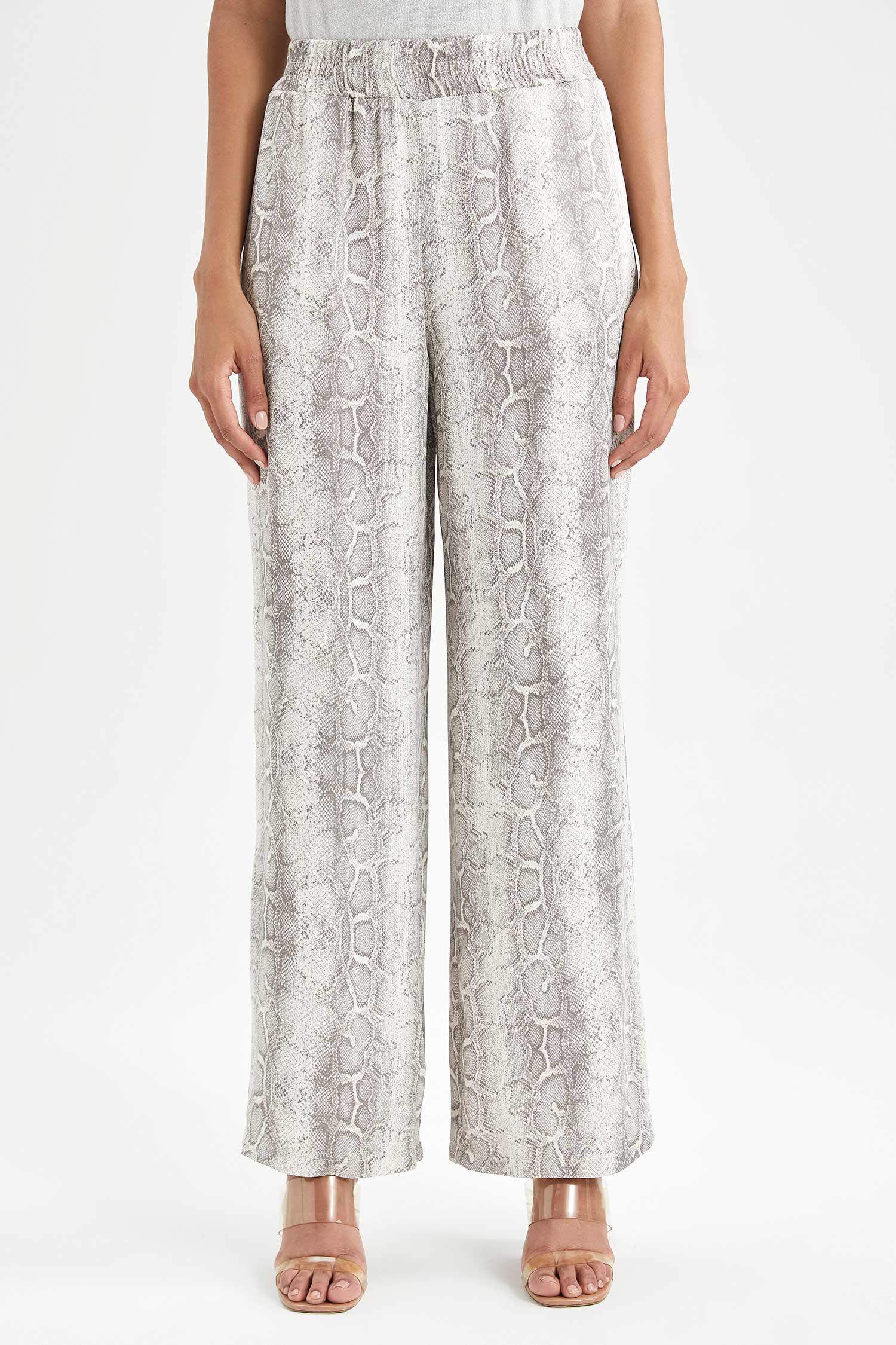 Wide Leg Patterned Pocket High Waist Long Satin Trousers