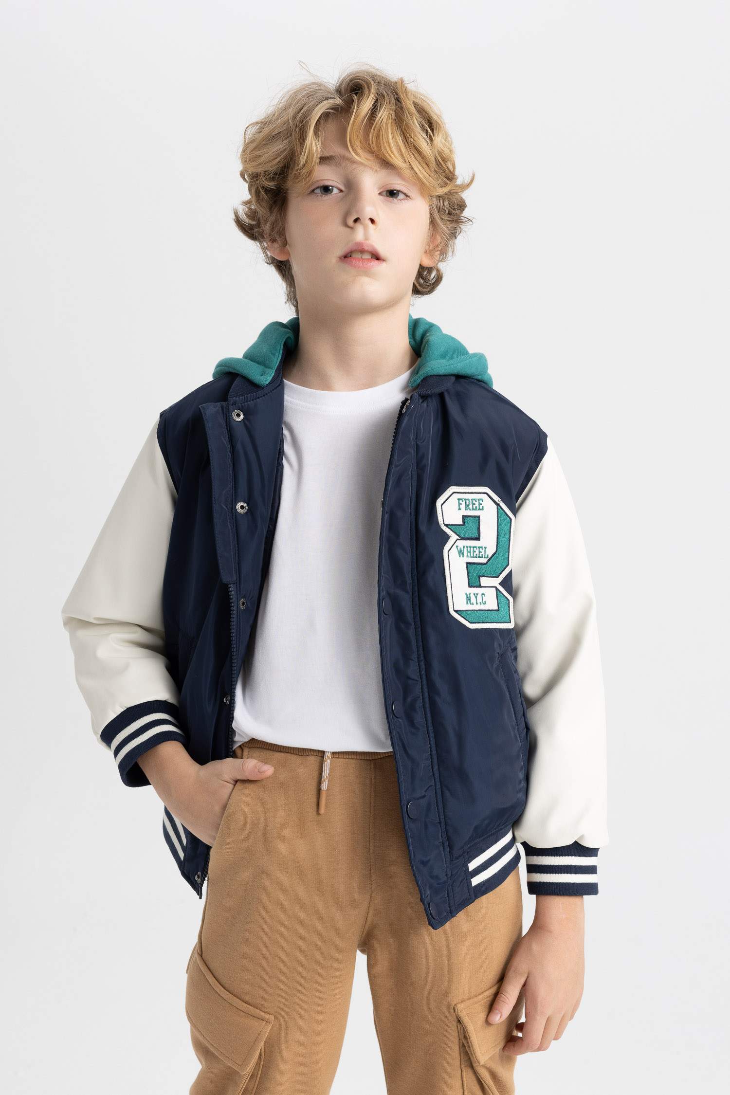 Boy Removable Hooded Bomber Jacket