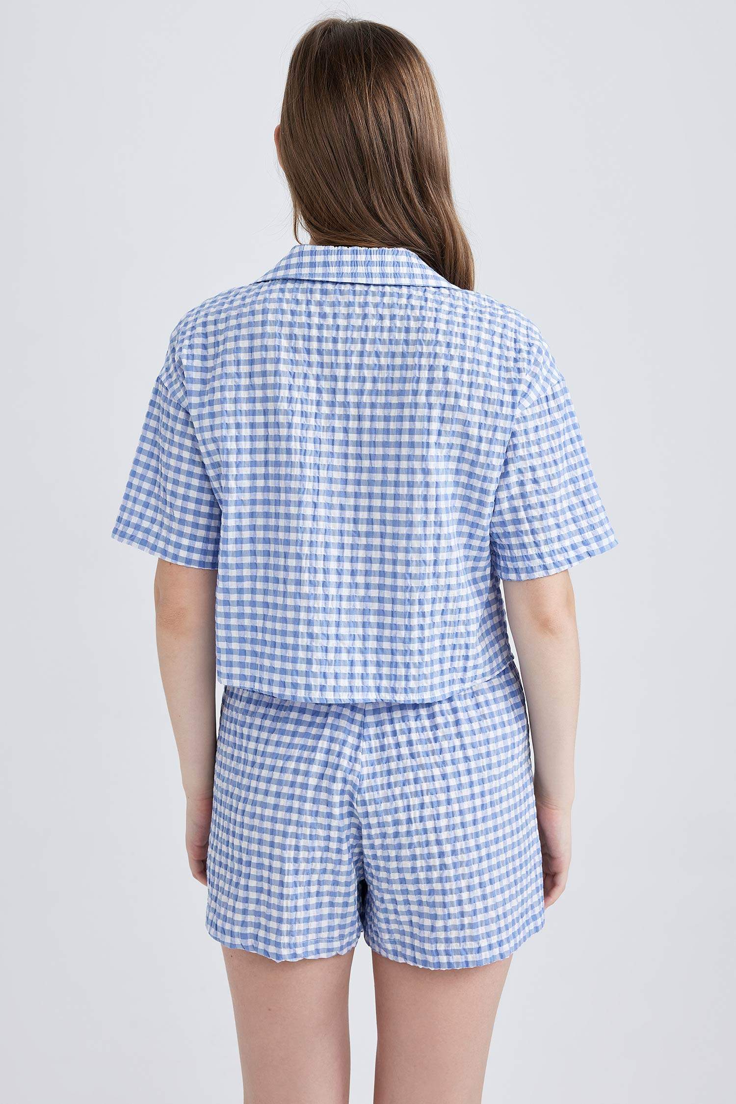 Oversize Fit Pyjamas Collar Crinkle Short Sleeve Shirt