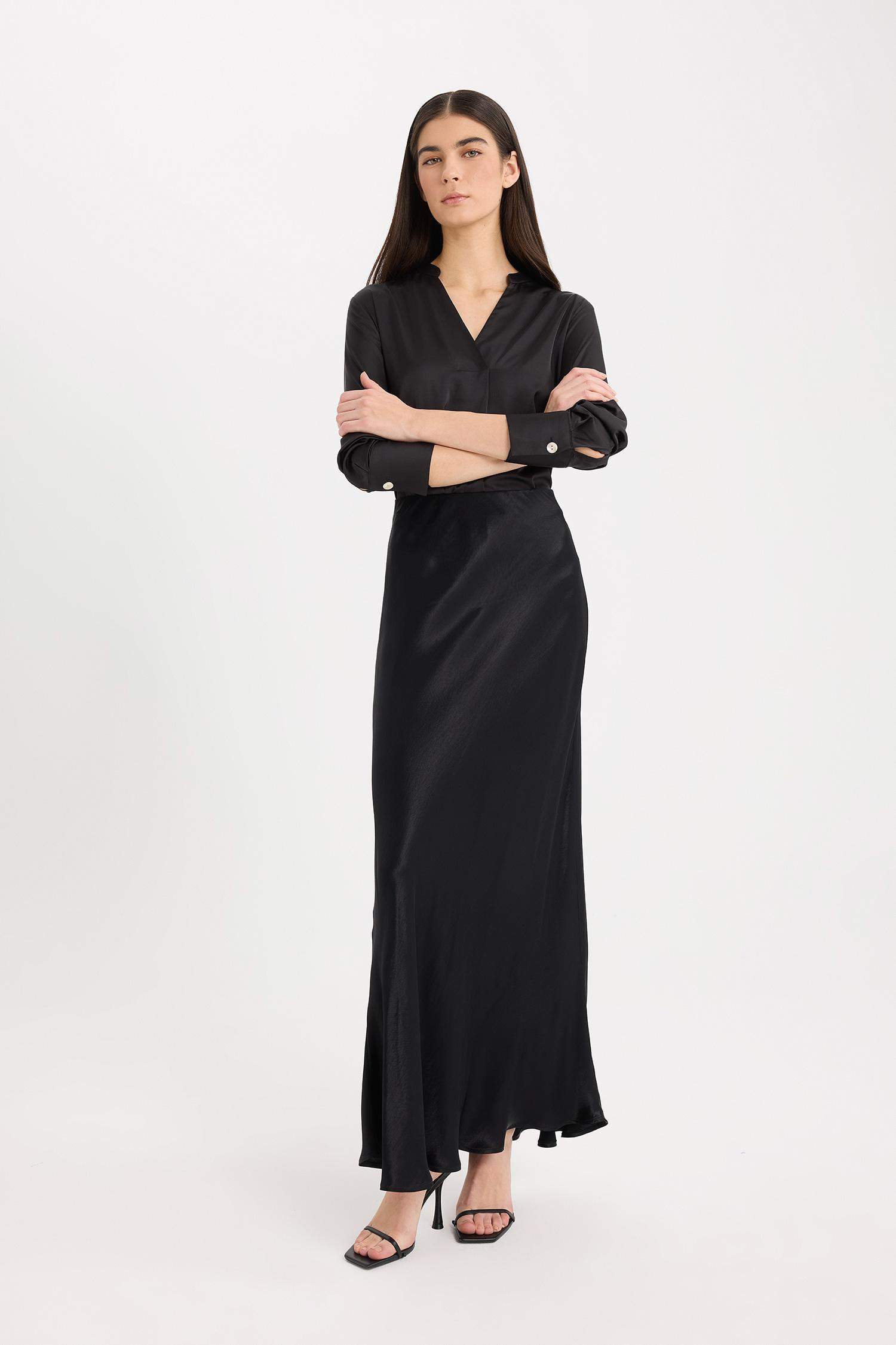 A Kesim Normal Bel Saten Midi Etek