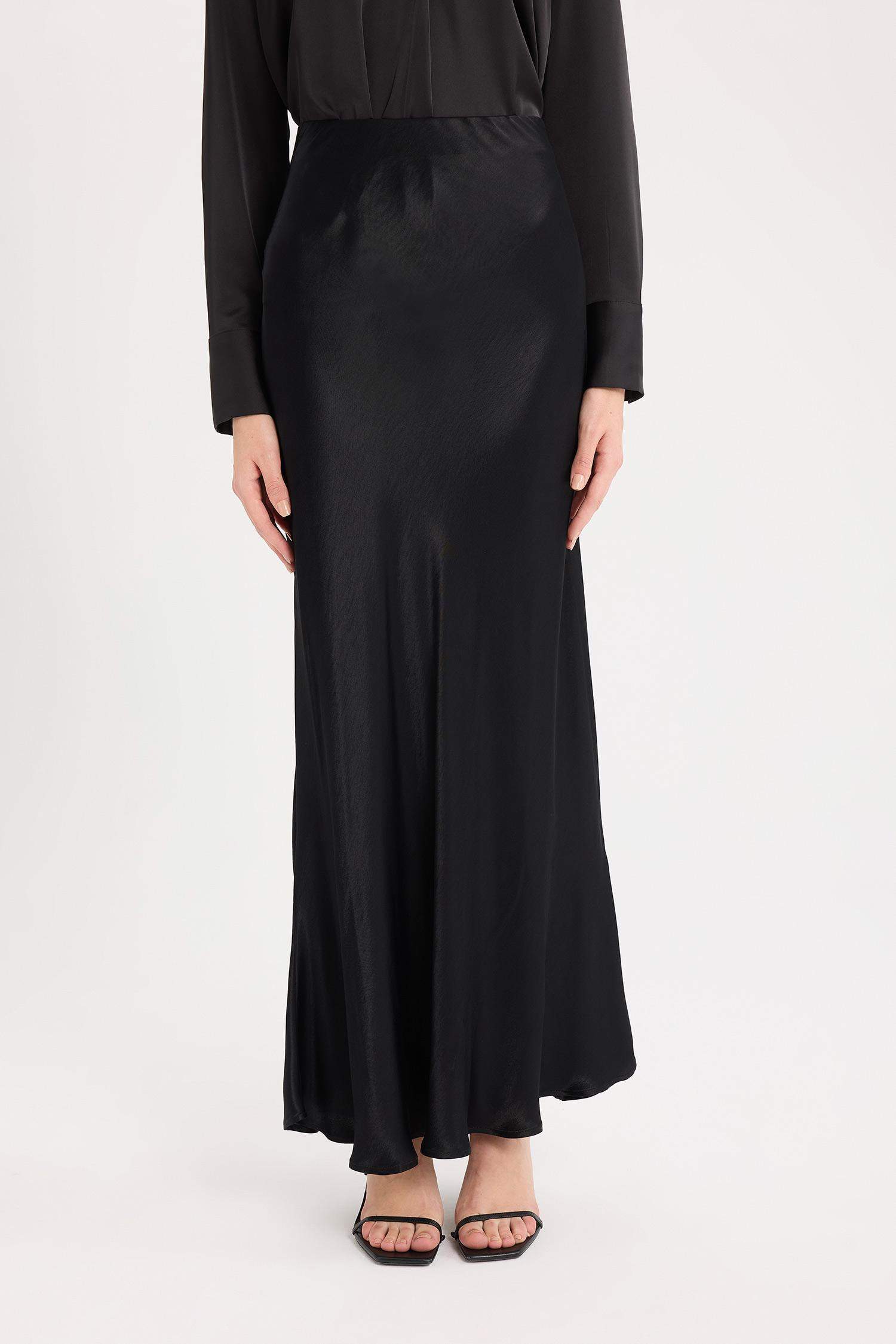 A Kesim Normal Bel Saten Midi Etek