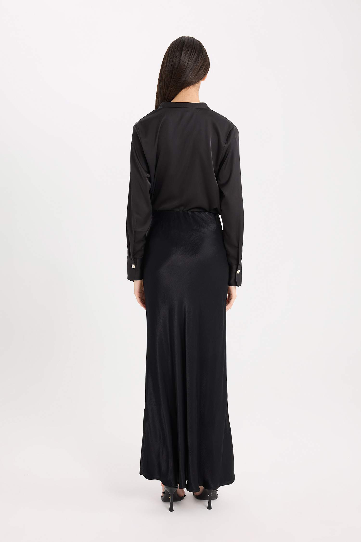 A Kesim Normal Bel Saten Midi Etek