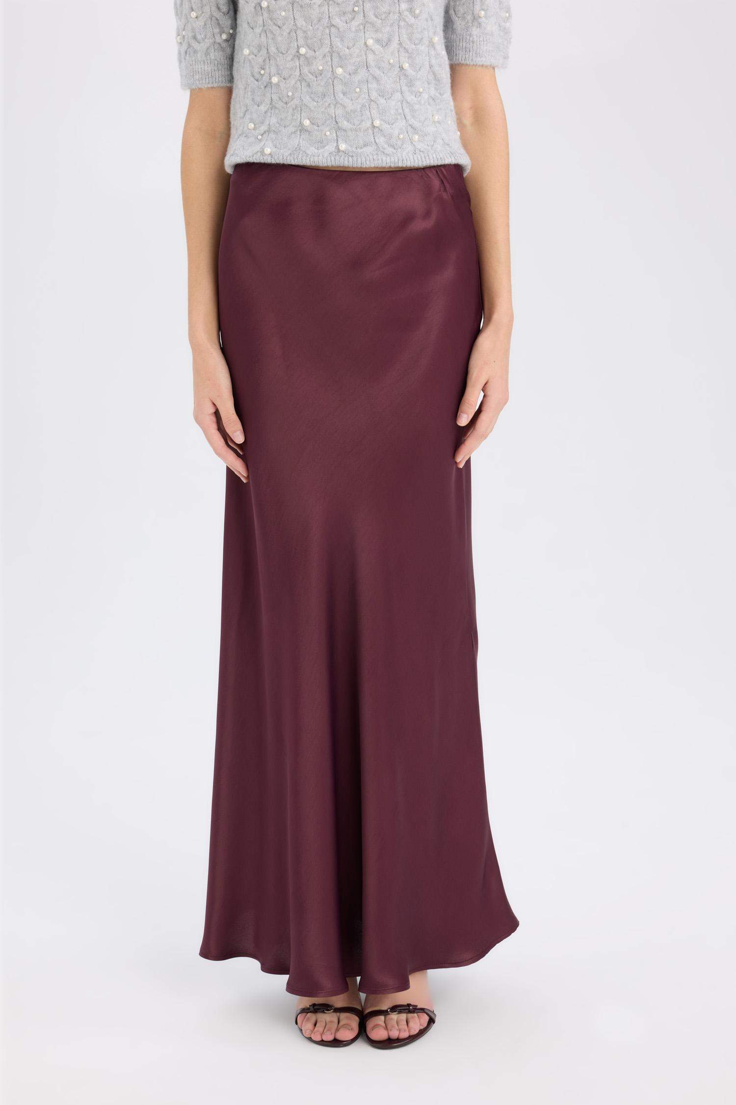 A Kesim Normal Bel Saten Midi Etek