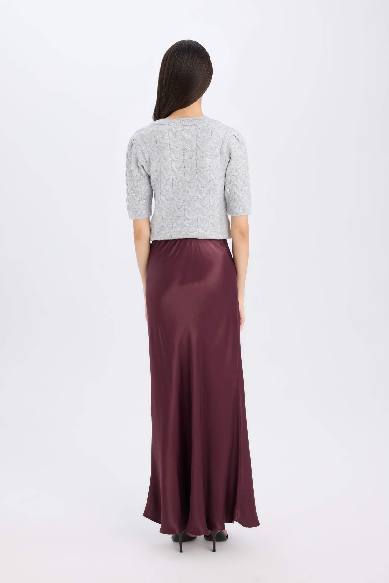 A Kesim Normal Bel Saten Midi Etek