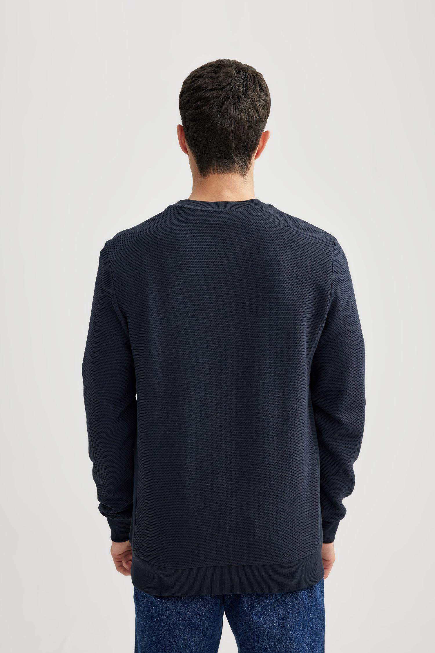 Regular Fit Crew Neck Printed Waffle Sweatshirt