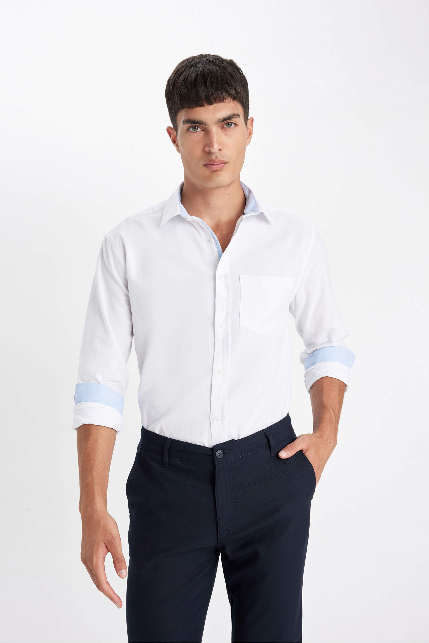 Regular Fit Oxford Basic Düz Uzun Kollu Beyaz Gömlek