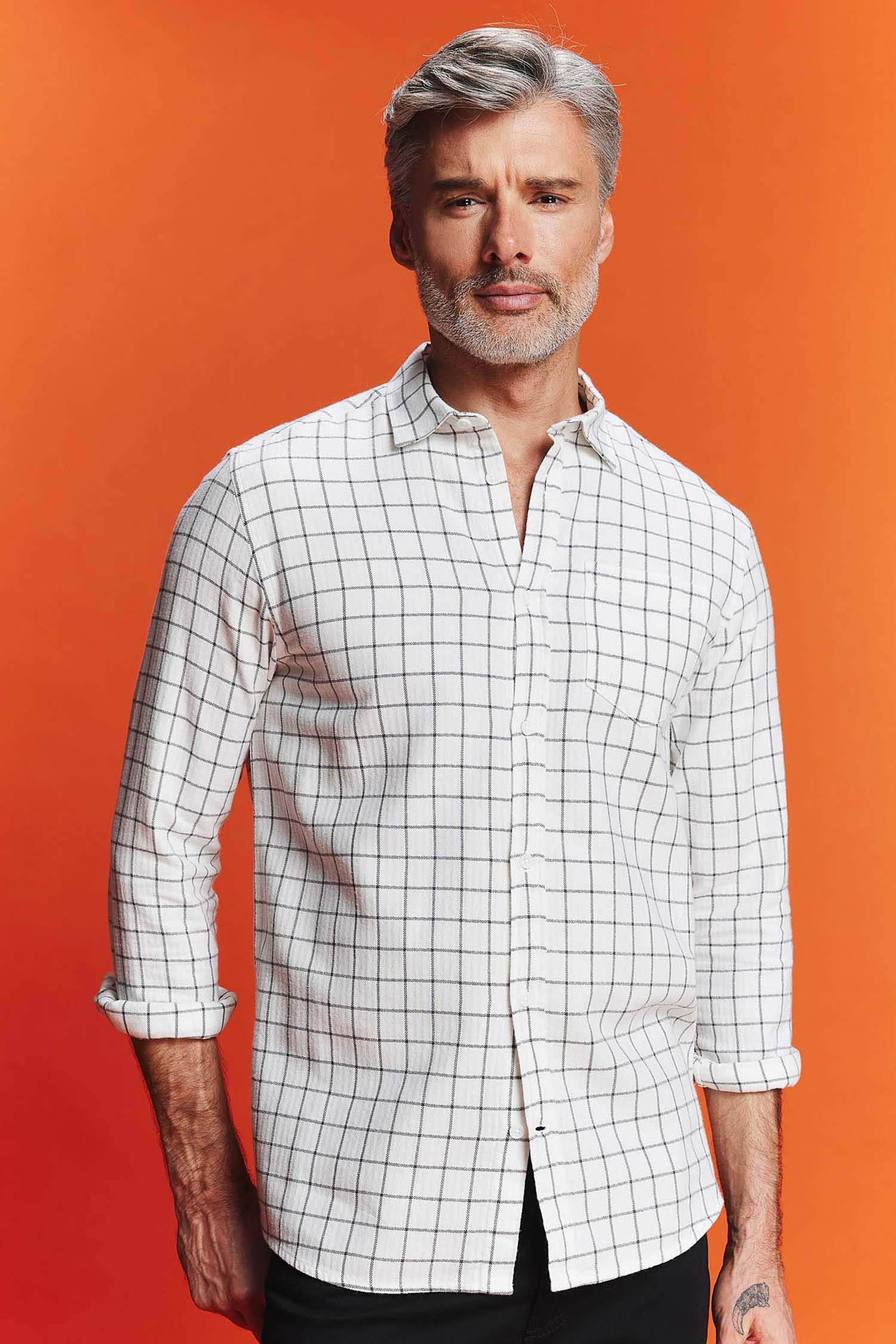 Regular Fit Kare Desenli Uzun Kollu Gömlek