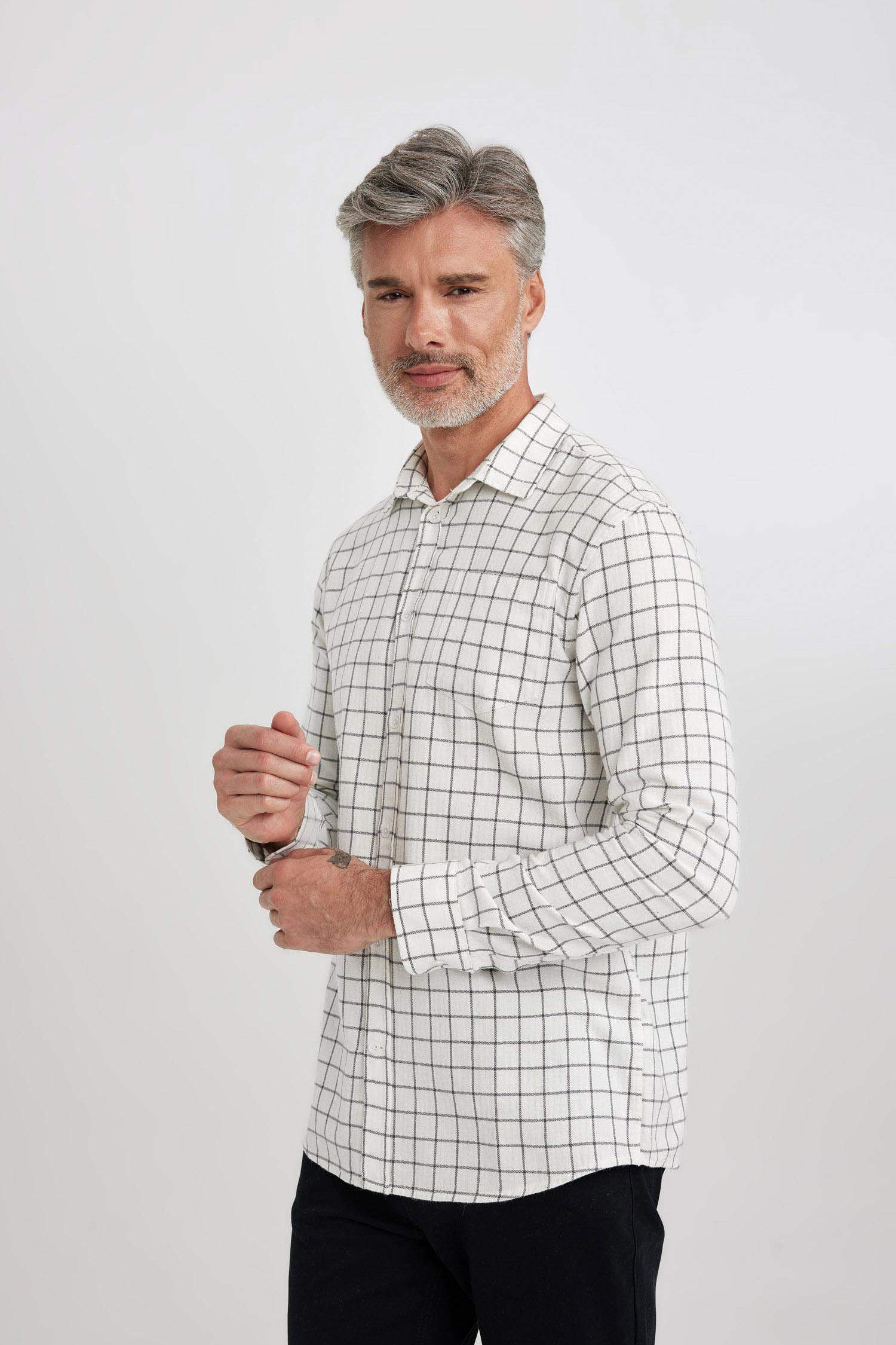 Regular Fit Kare Desenli Uzun Kollu Gömlek