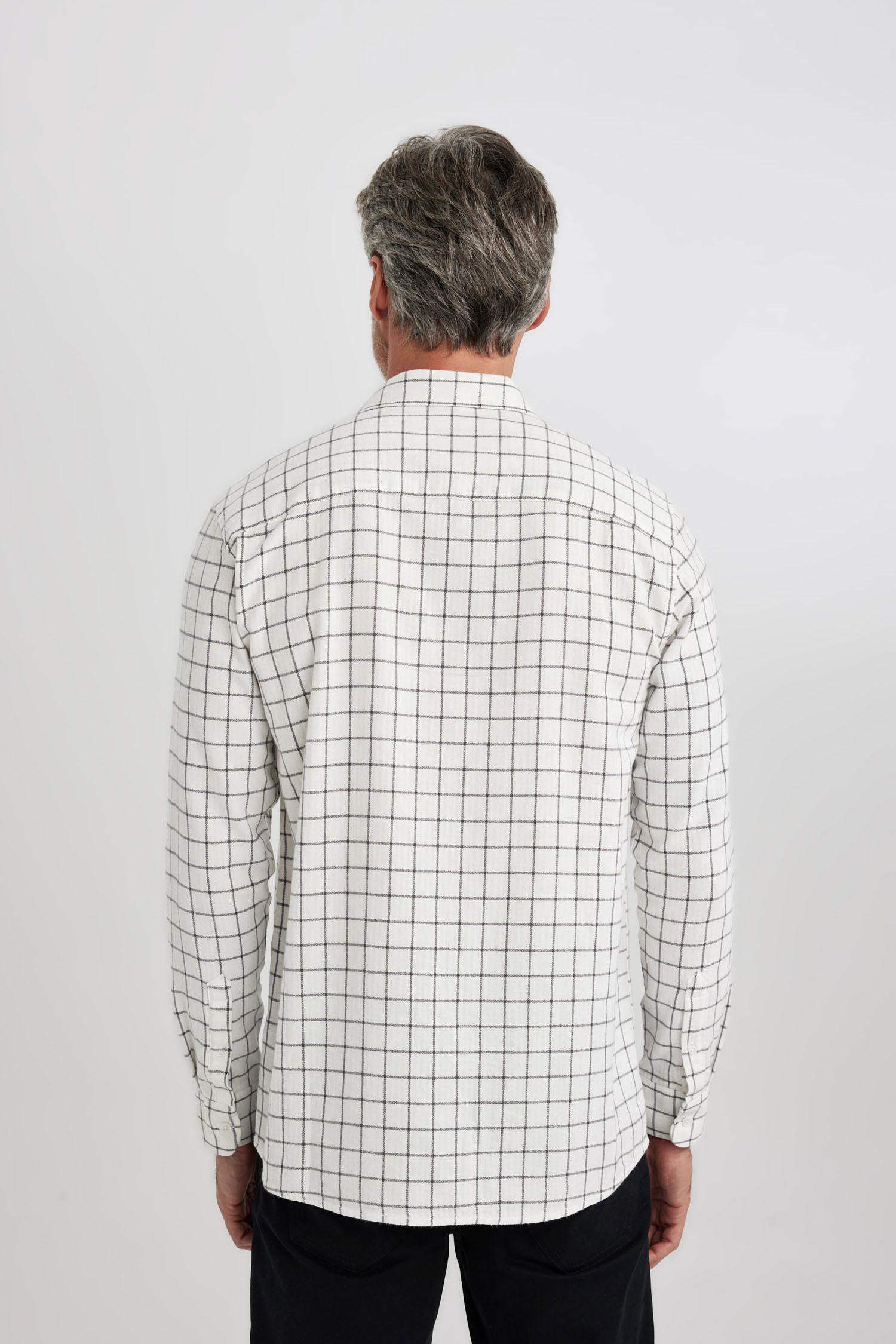 Regular Fit Kare Desenli Uzun Kollu Gömlek