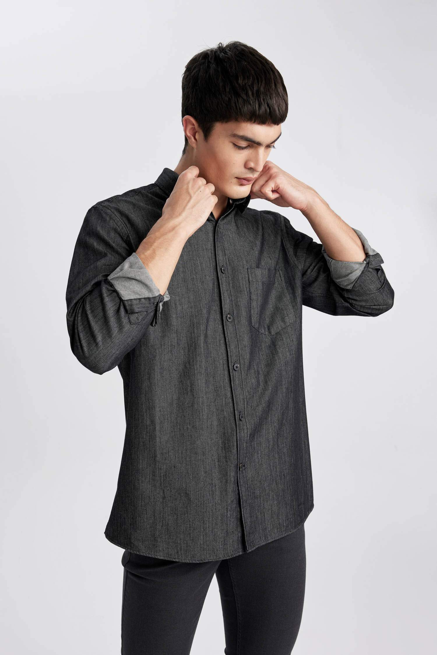 قميص جينز قصة عادية ردن طويل