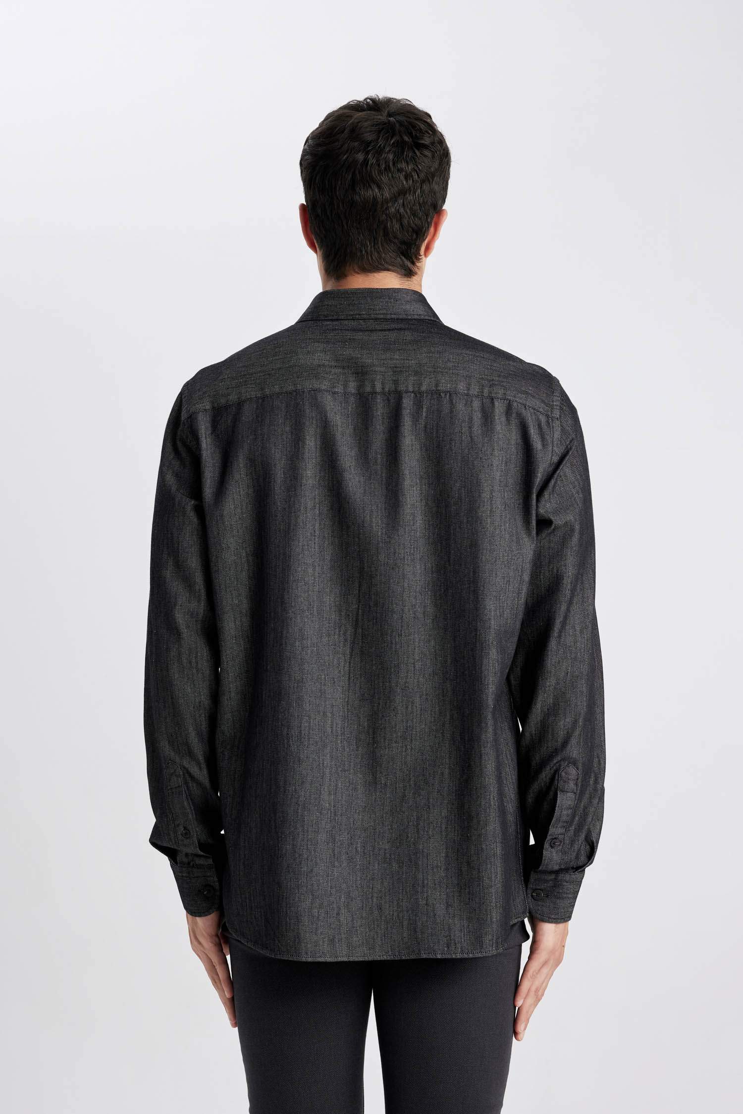 قميص جينز قصة عادية ردن طويل