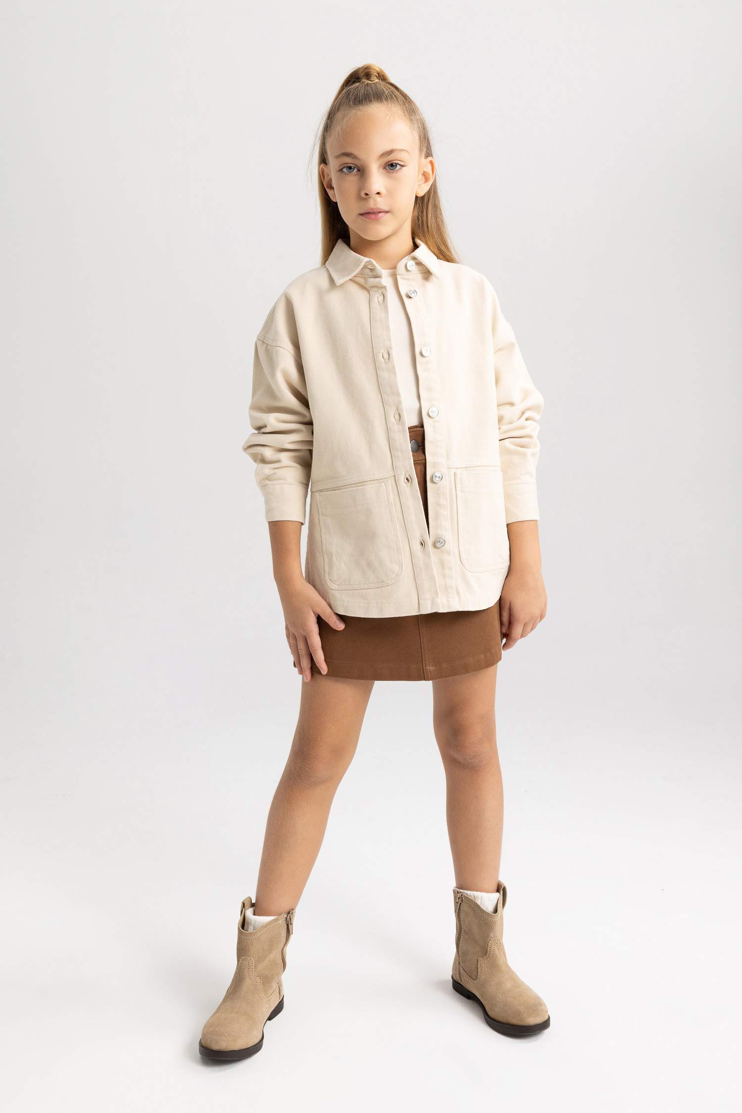 Рубашка с длинным рукавом из габардина для девочек