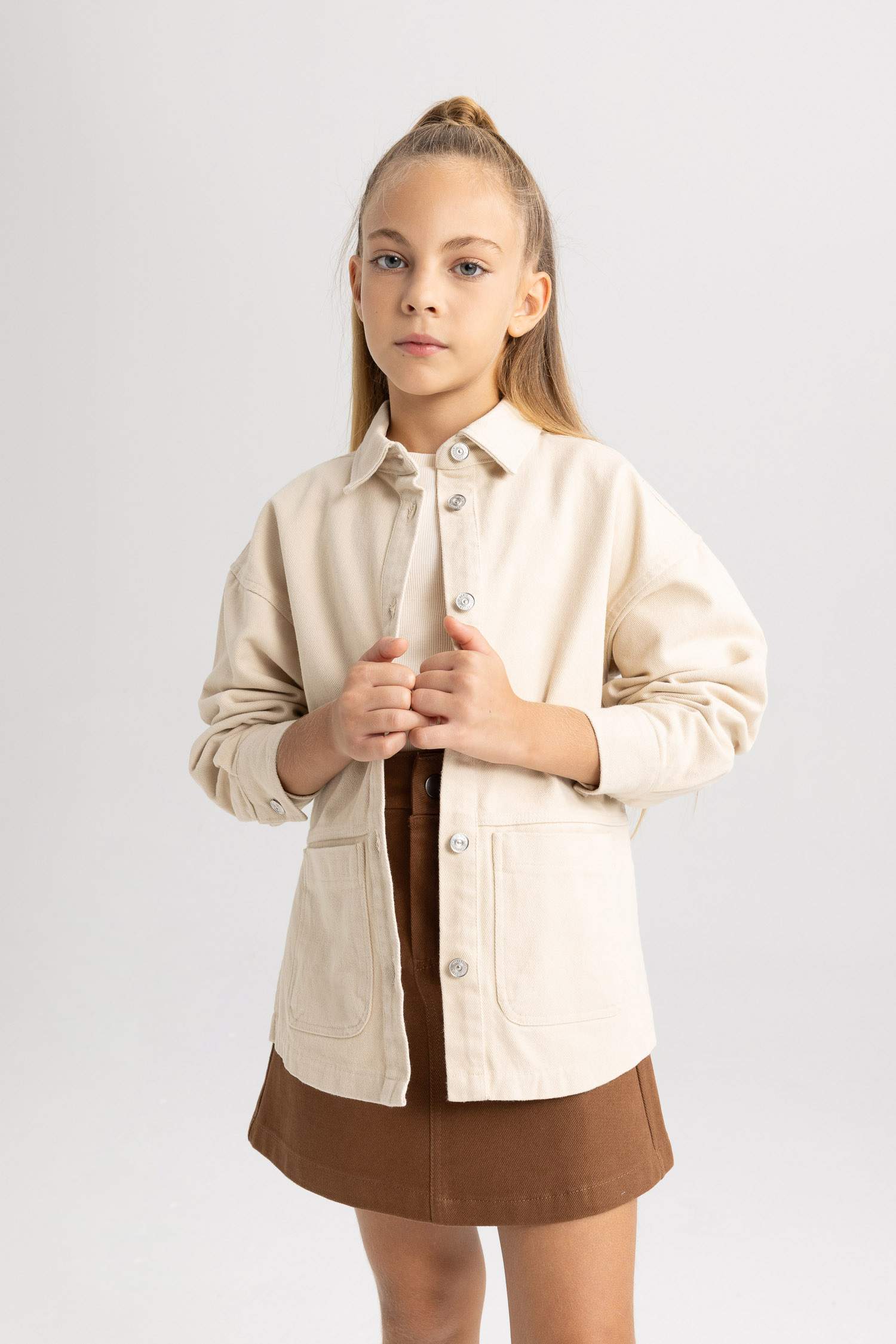 Рубашка с длинным рукавом из габардина для девочек