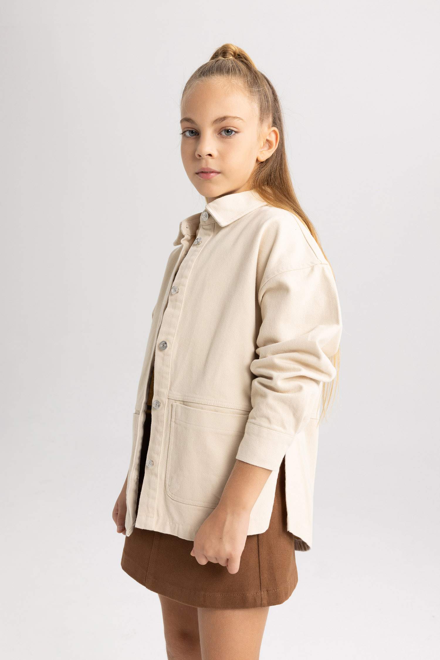 Рубашка с длинным рукавом из габардина для девочек