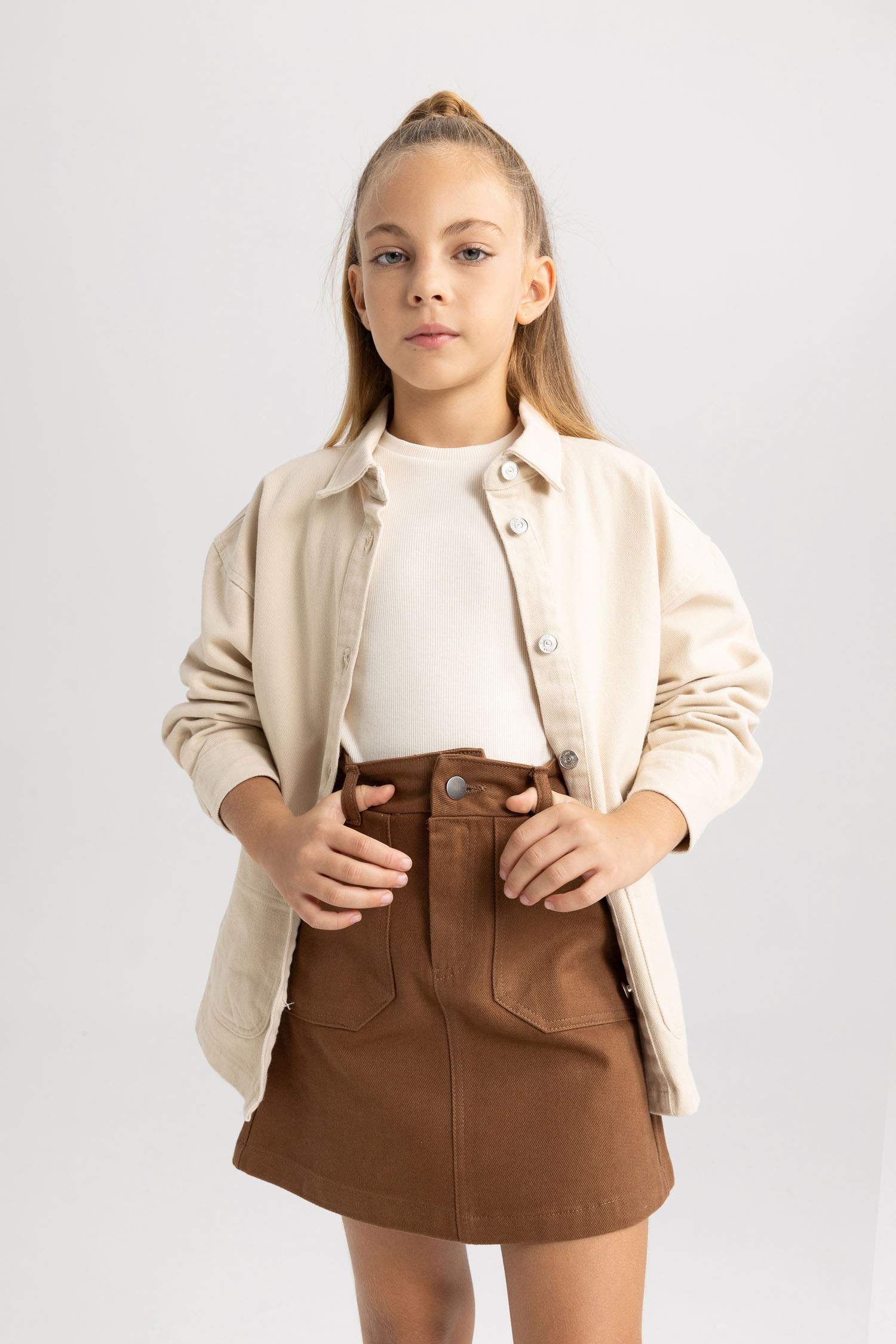 Рубашка с длинным рукавом из габардина для девочек