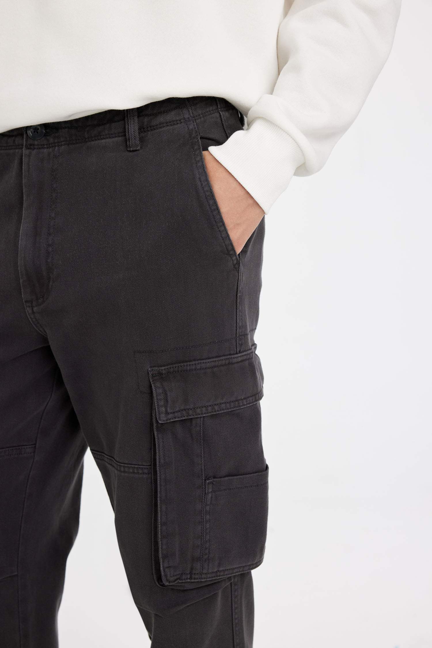 %100 Pamuk Pantolon Wide Leg Fit Geniş Kalıp Normal Bel Geniş Paça Kargo Cepli