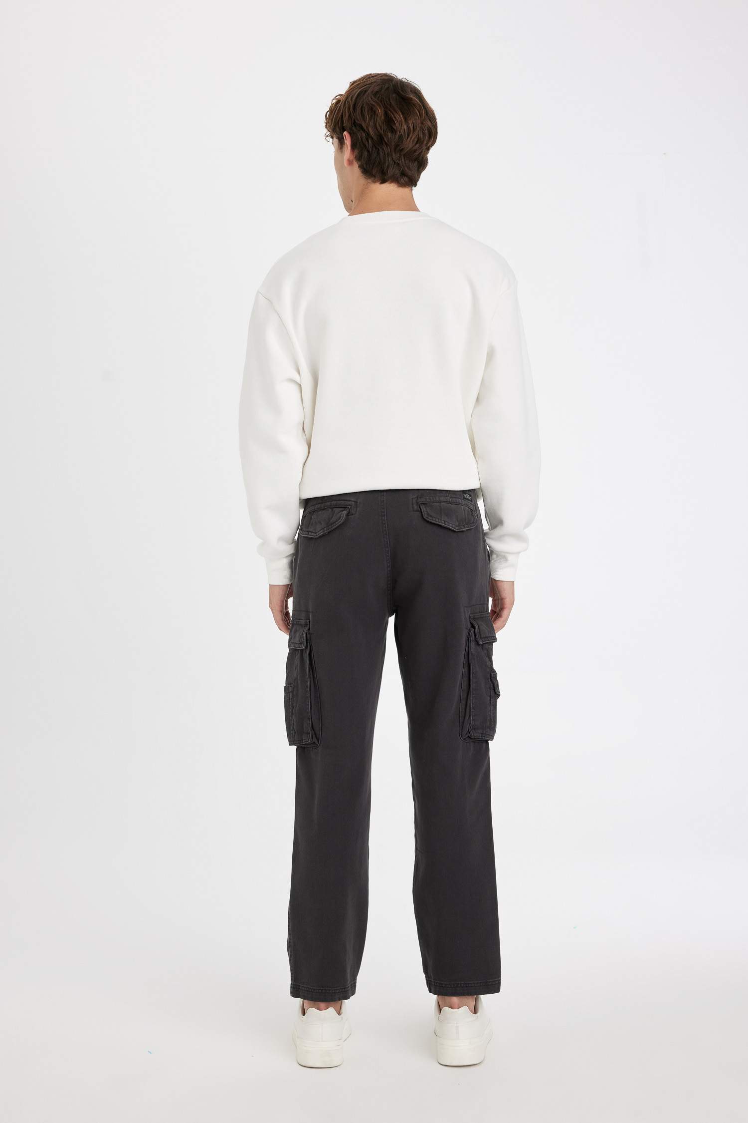 %100 Pamuk Pantolon Wide Leg Fit Geniş Kalıp Normal Bel Geniş Paça Kargo Cepli