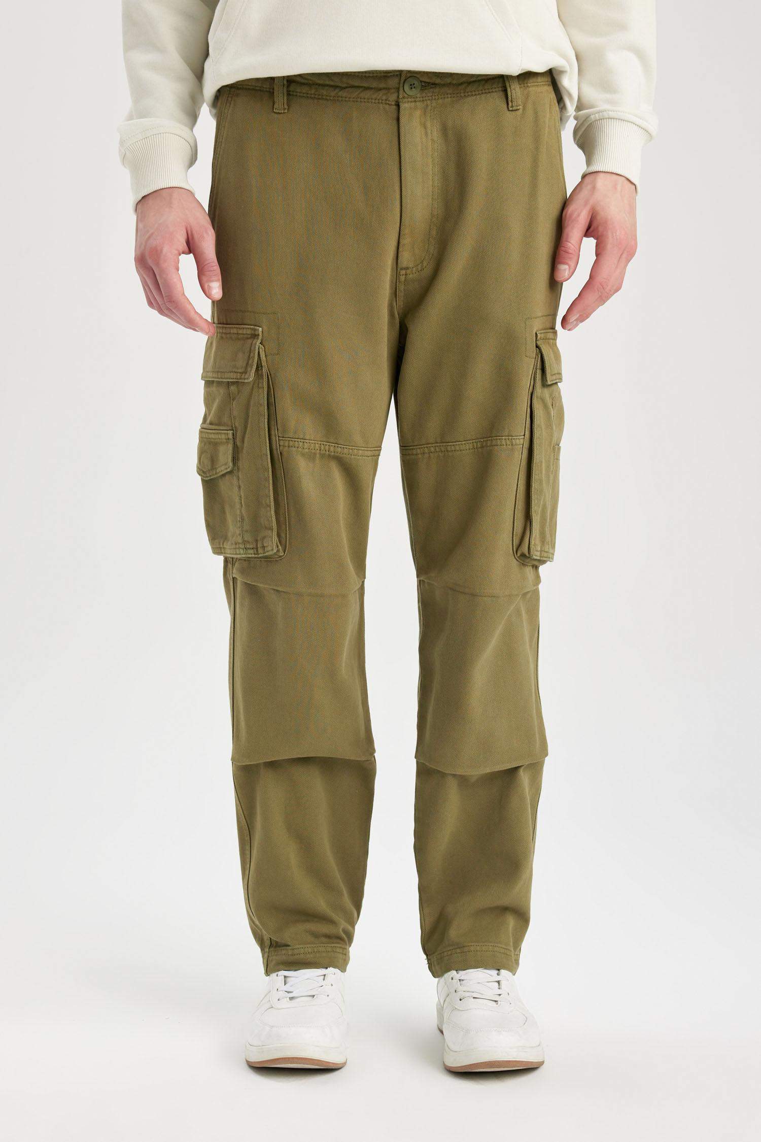 Pantolon Wide Leg Fit Geniş Kalıp Normal Bel Geniş Paça Kargo Cepli