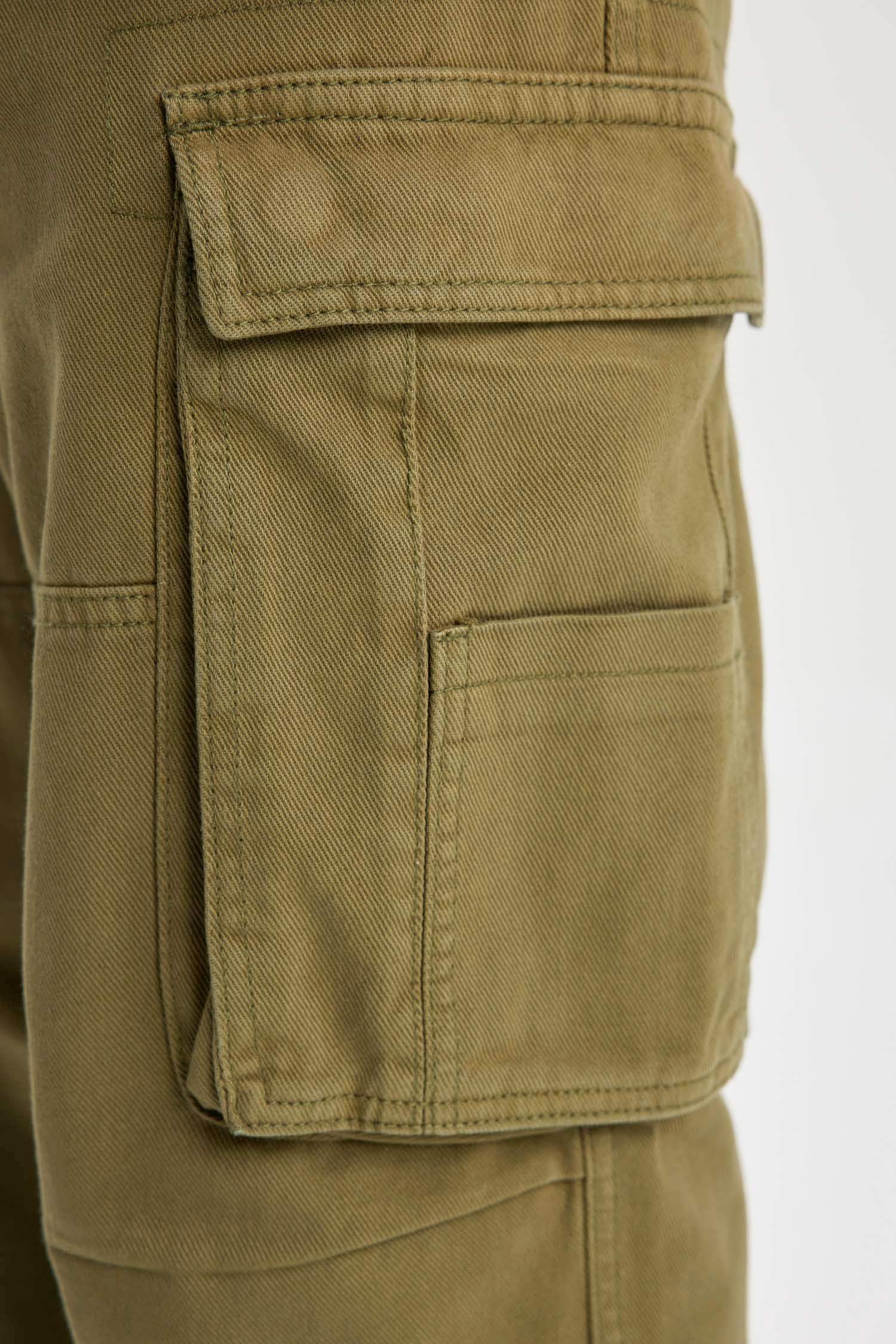 Pantolon Wide Leg Fit Geniş Kalıp Normal Bel Geniş Paça Kargo Cepli