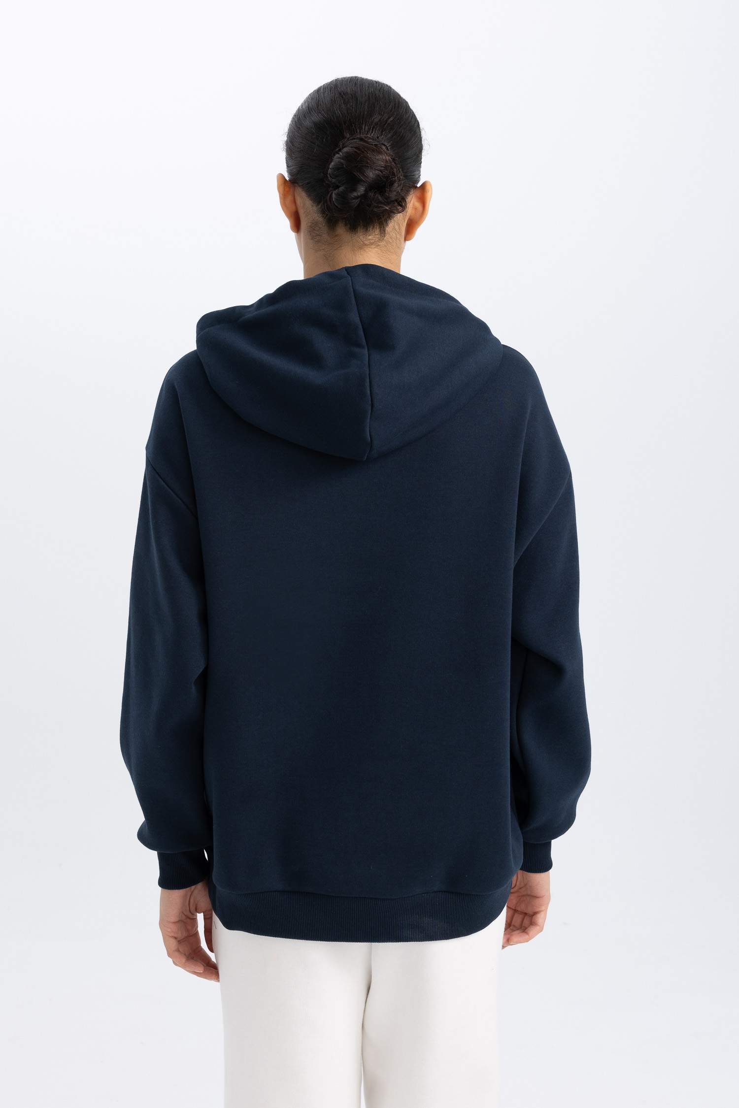 DeFactoFit Oversize Fit Baskılı Kapüşonlu Kalın Sporcu Sweatshirt