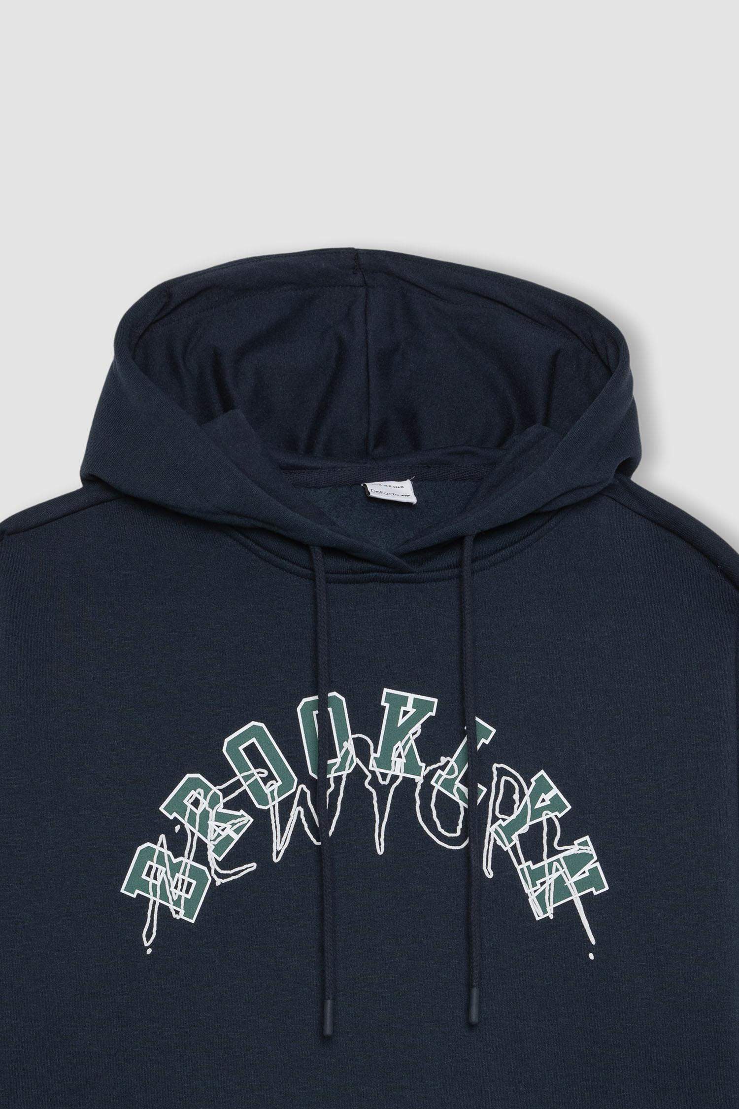 DeFactoFit Oversize Fit Baskılı Kapüşonlu Kalın Sporcu Sweatshirt