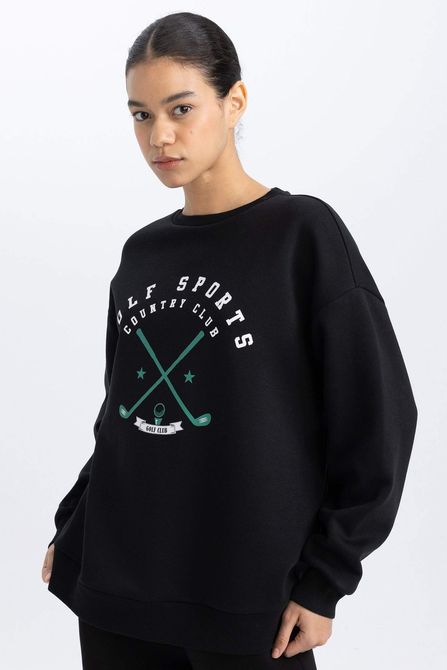 DeFactoFit Oversize Fit Printed Hooded Thick Sweatshirt