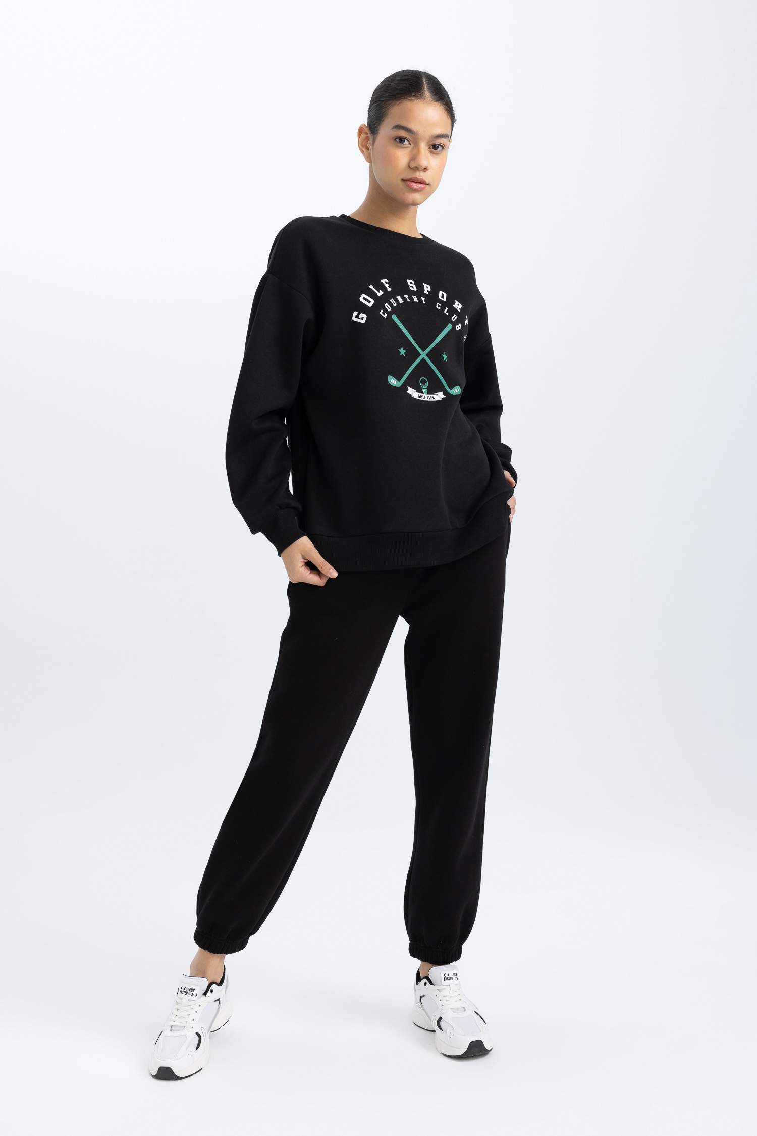 DeFactoFit Oversize Fit Printed Hooded Thick Sweatshirt
