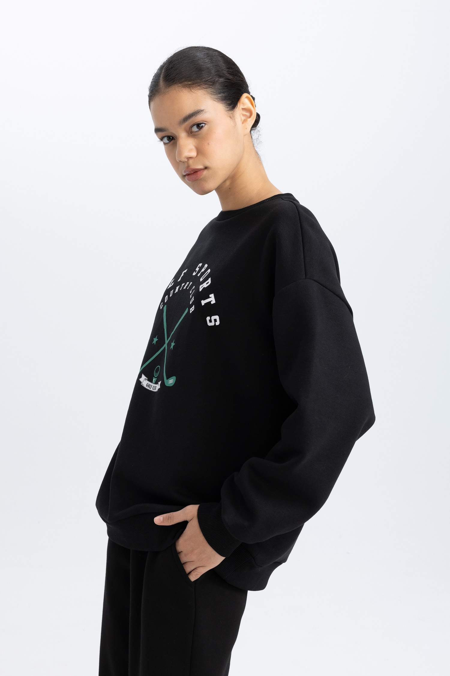 DeFactoFit Oversize Fit Printed Hooded Thick Sweatshirt