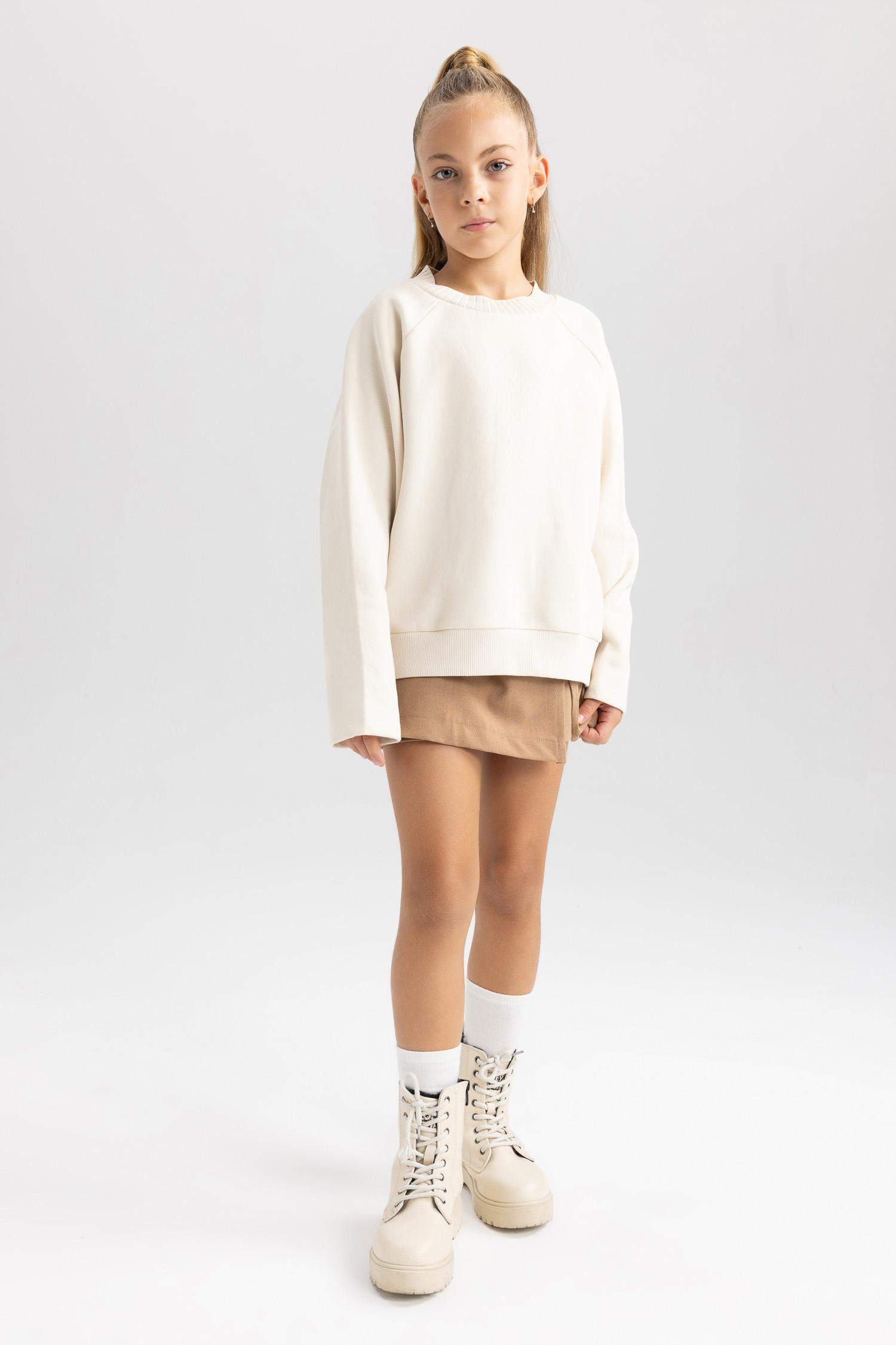 Girl Oversize Fit Crew Neck Soft Furry Sweatshirt