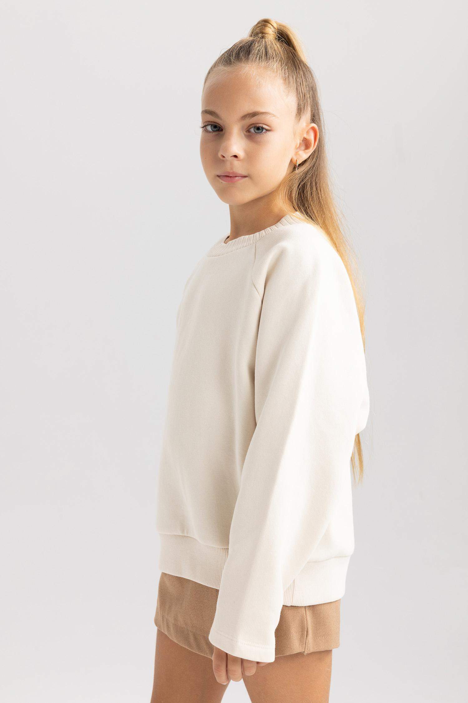 Girl Oversize Fit Crew Neck Soft Furry Sweatshirt