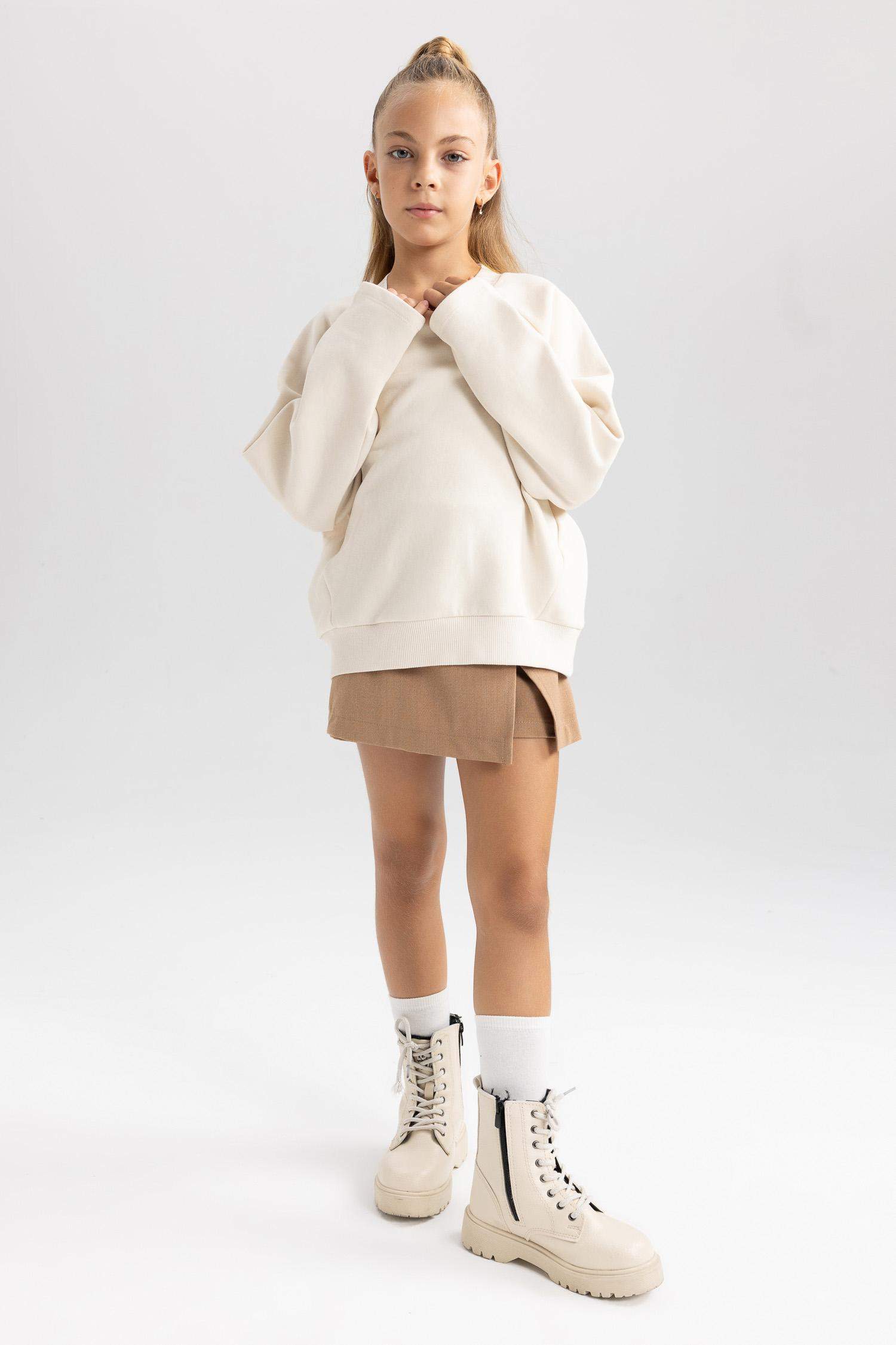 Girl Oversize Fit Crew Neck Soft Furry Sweatshirt