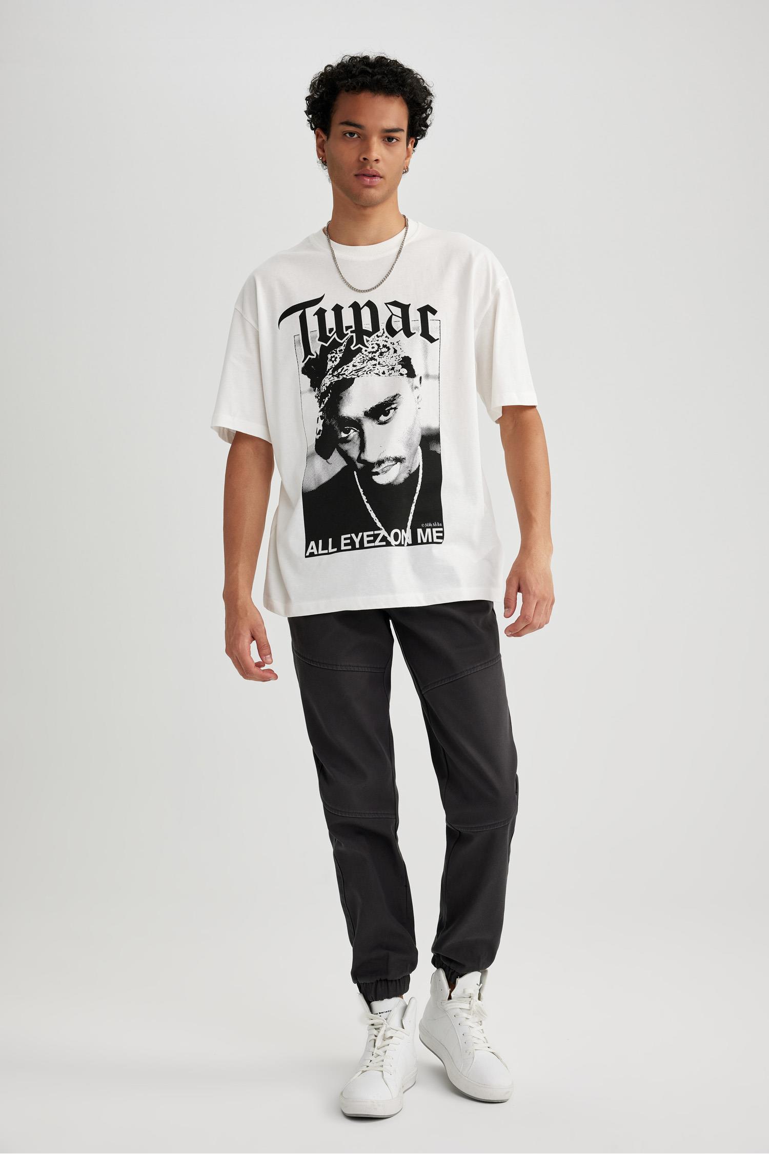 Ecru MAN Oversize Fit Tupac Shakur Lisanslı Crew Neck Printed T-Shirt ...