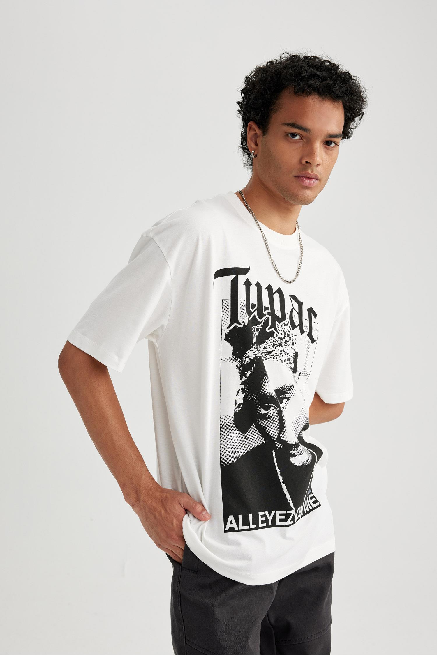 Ecru MAN Oversize Fit Tupac Shakur Lisanslı Crew Neck Printed T-Shirt ...
