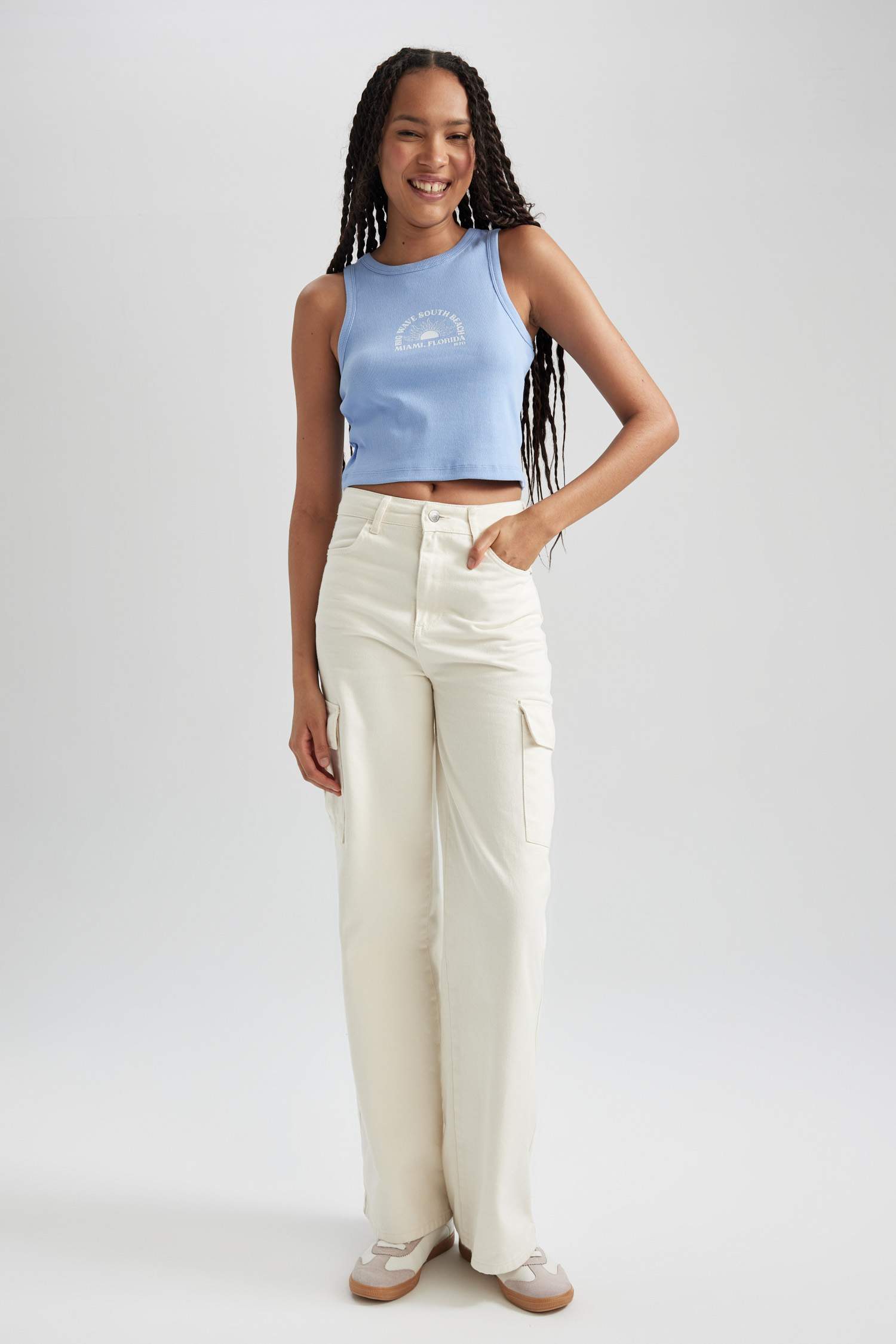 Fitted Printed Crew Neck Ribbed Camisole Crop Top