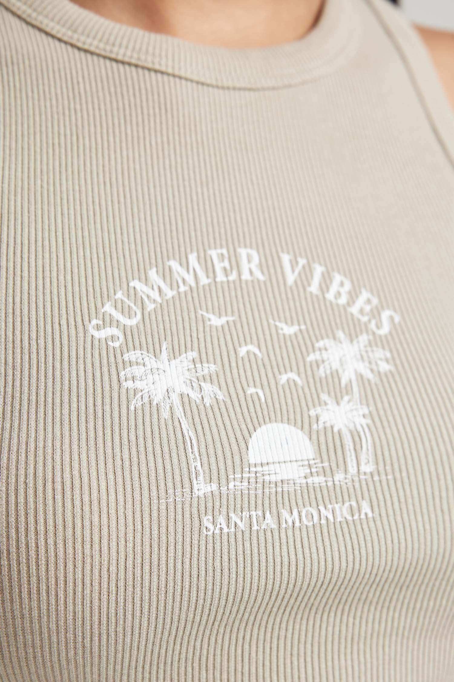 Fitted Printed Crew Neck Ribbed Camisole Crop Top