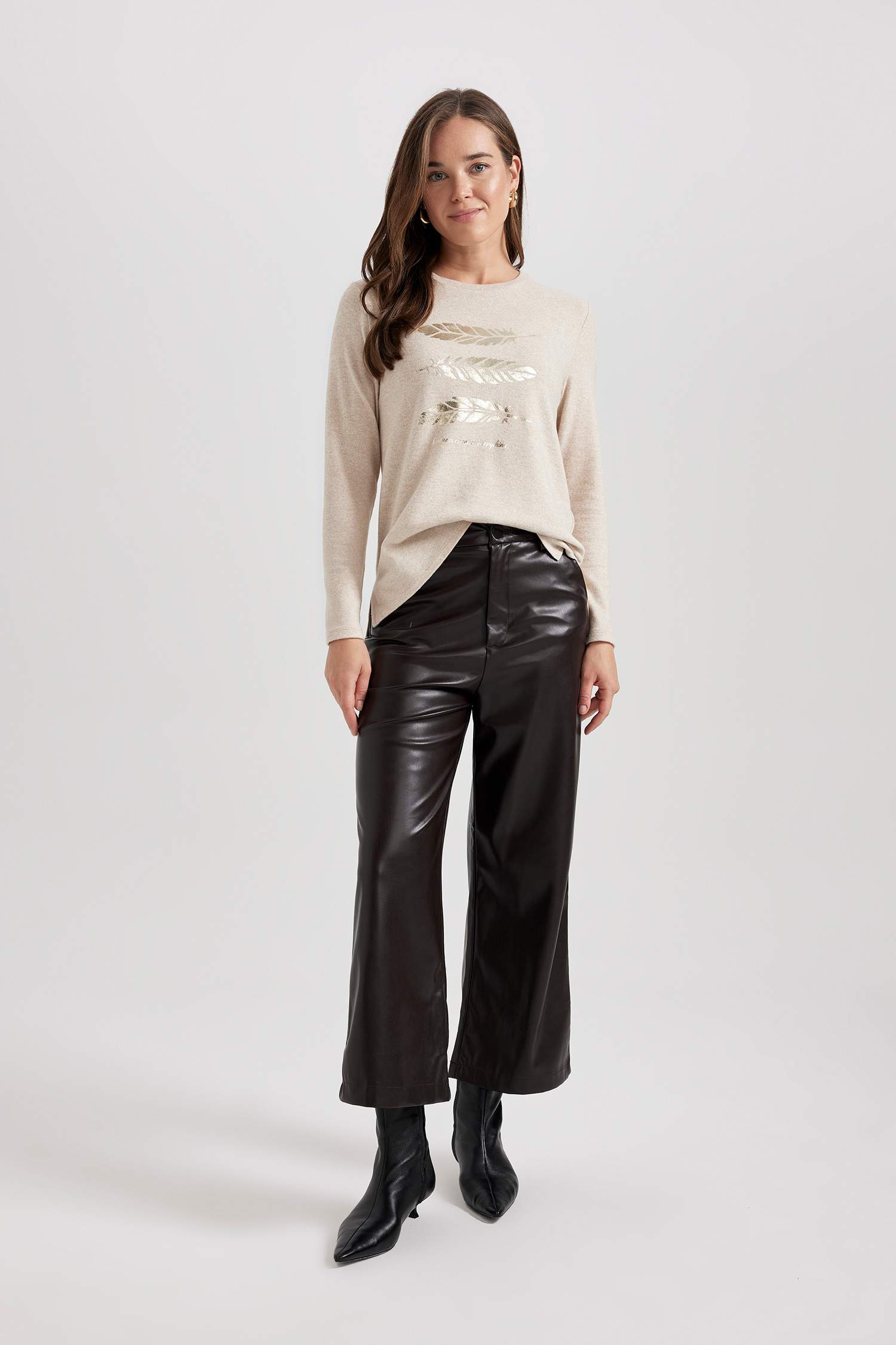 T-Shirt Coupe Relaxant Col Rond à Manches Longues