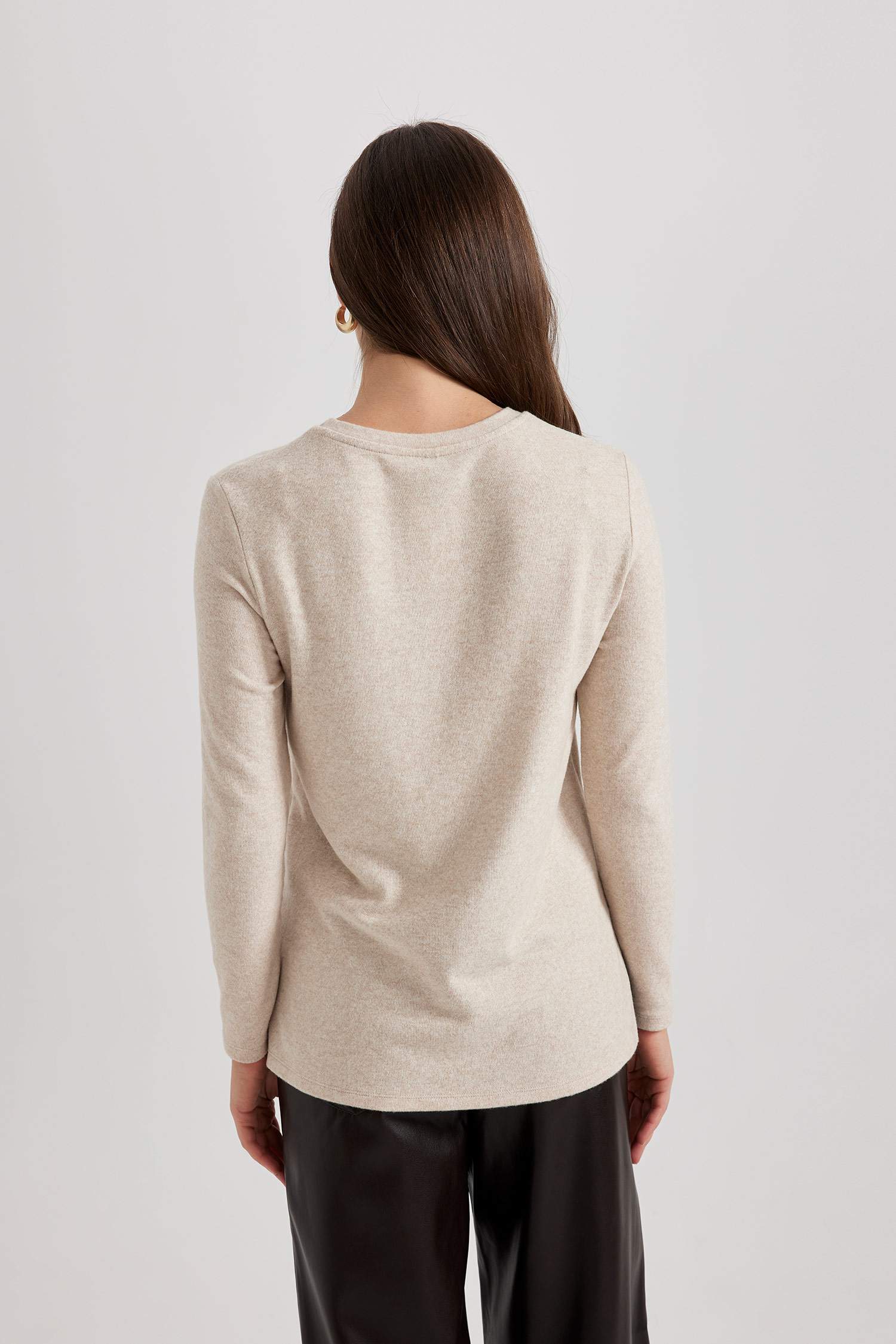 T-Shirt Coupe Relaxant Col Rond à Manches Longues