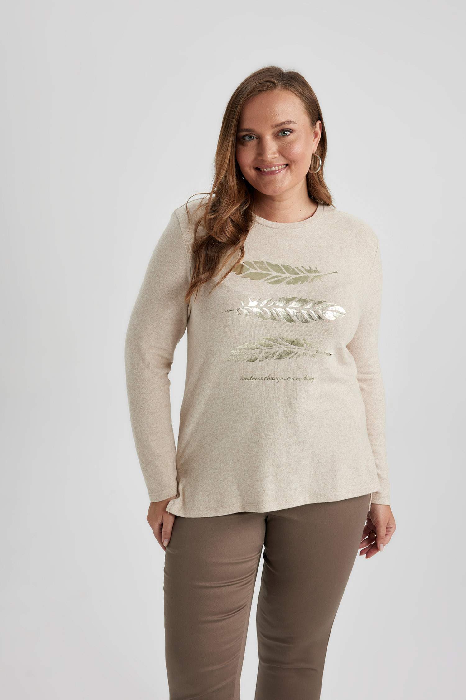 T-Shirt Coupe Relaxant Col Rond à Manches Longues