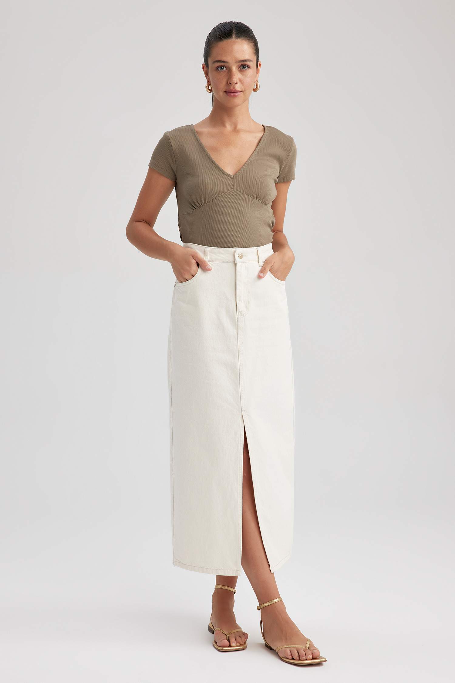 Slim Fit V-Neck Camisole Short Sleeve T-Shirt